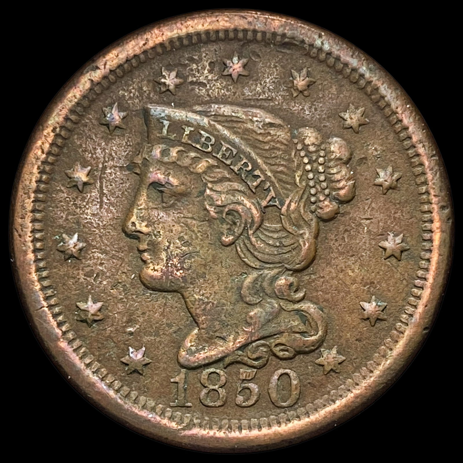 1850 Braided Hair Large Cent NEARLY UNCIRCULATED (1 of 2)
