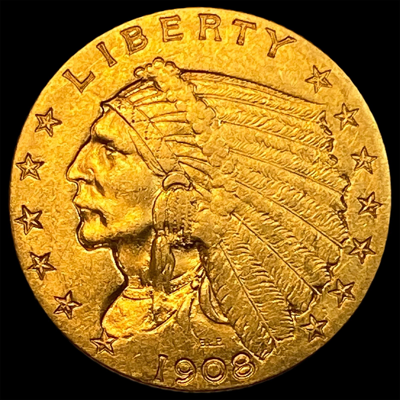 1908 Indian Head $2.5 Gold Quarter Eagle CLOSELY UNCIRCULATED (1 of 2)