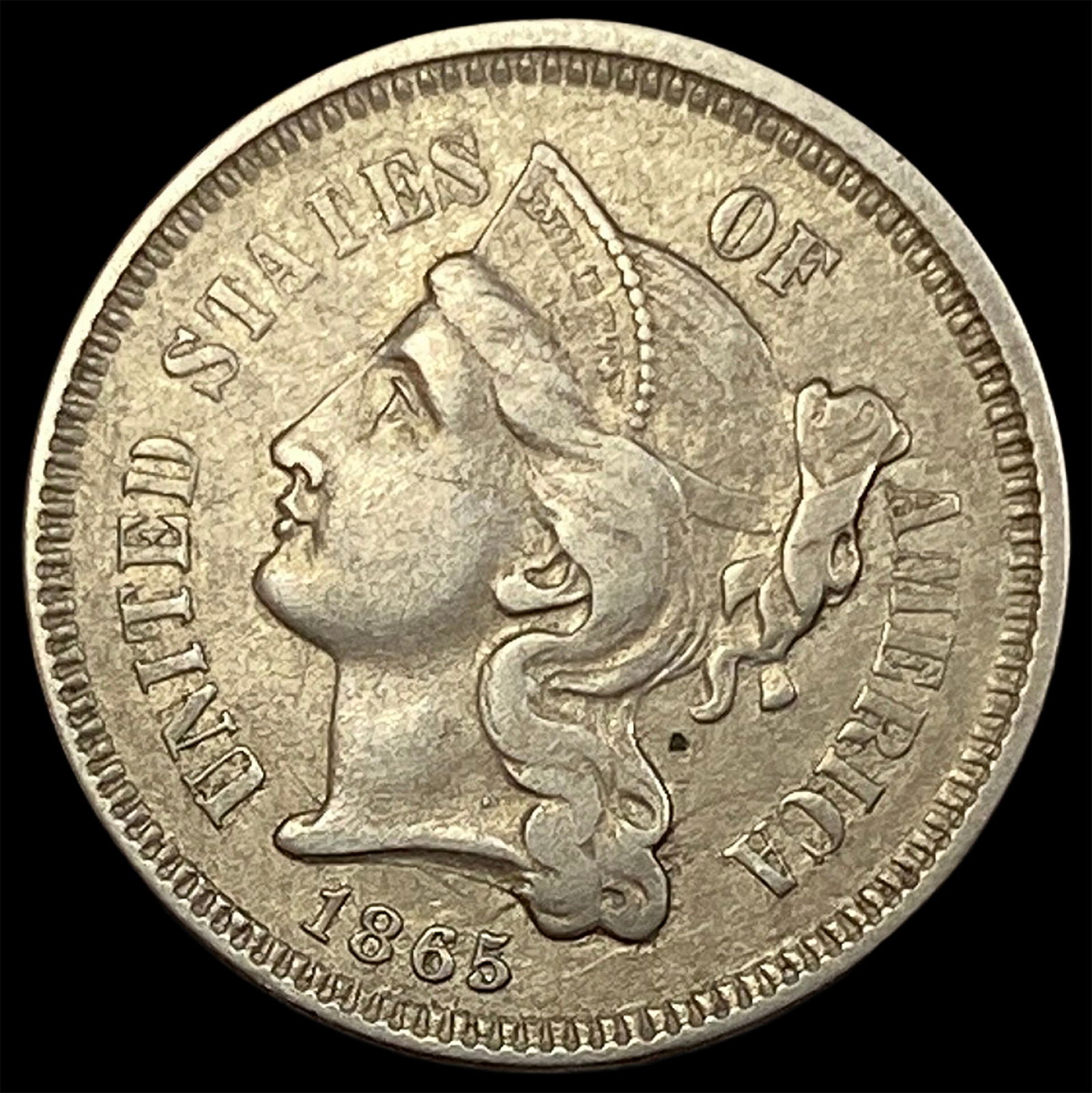 1865 Nickel Three-Cent Piece CLOSELY UNCIRCULATED (1 of 2)