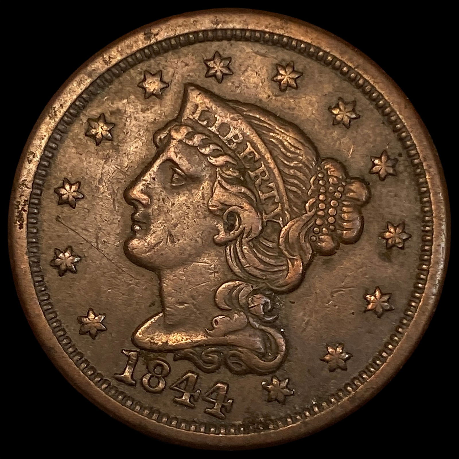 1844 Braided Hair Large Cent NEARLY UNCIRCULATED (1 of 2)