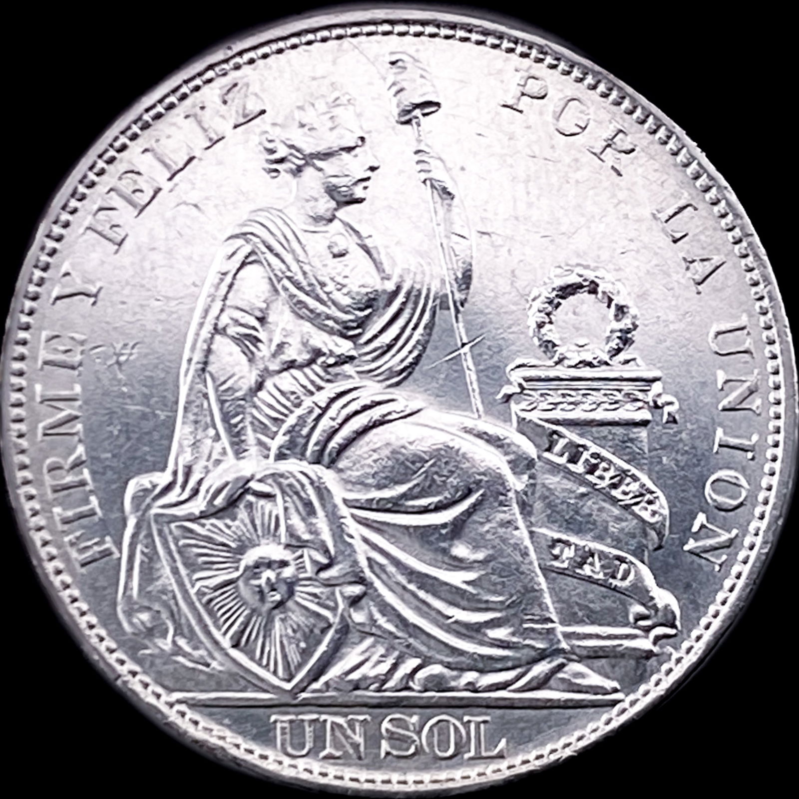 1914 Silver Un Sol Peru CLOSELY UNCIRCULATED (1 of 2)