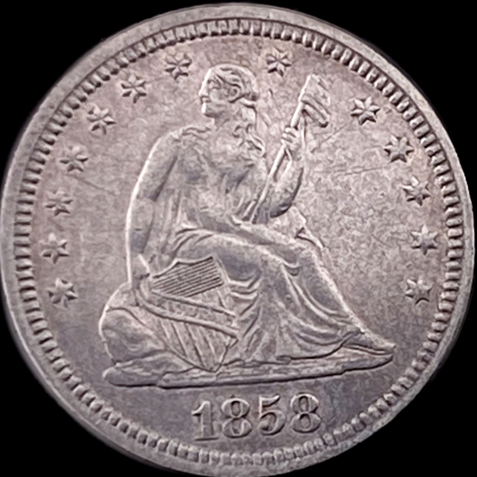 1858 Silver Seated Liberty Quarter CLOSELY UNCIRCULATED (1 of 2)