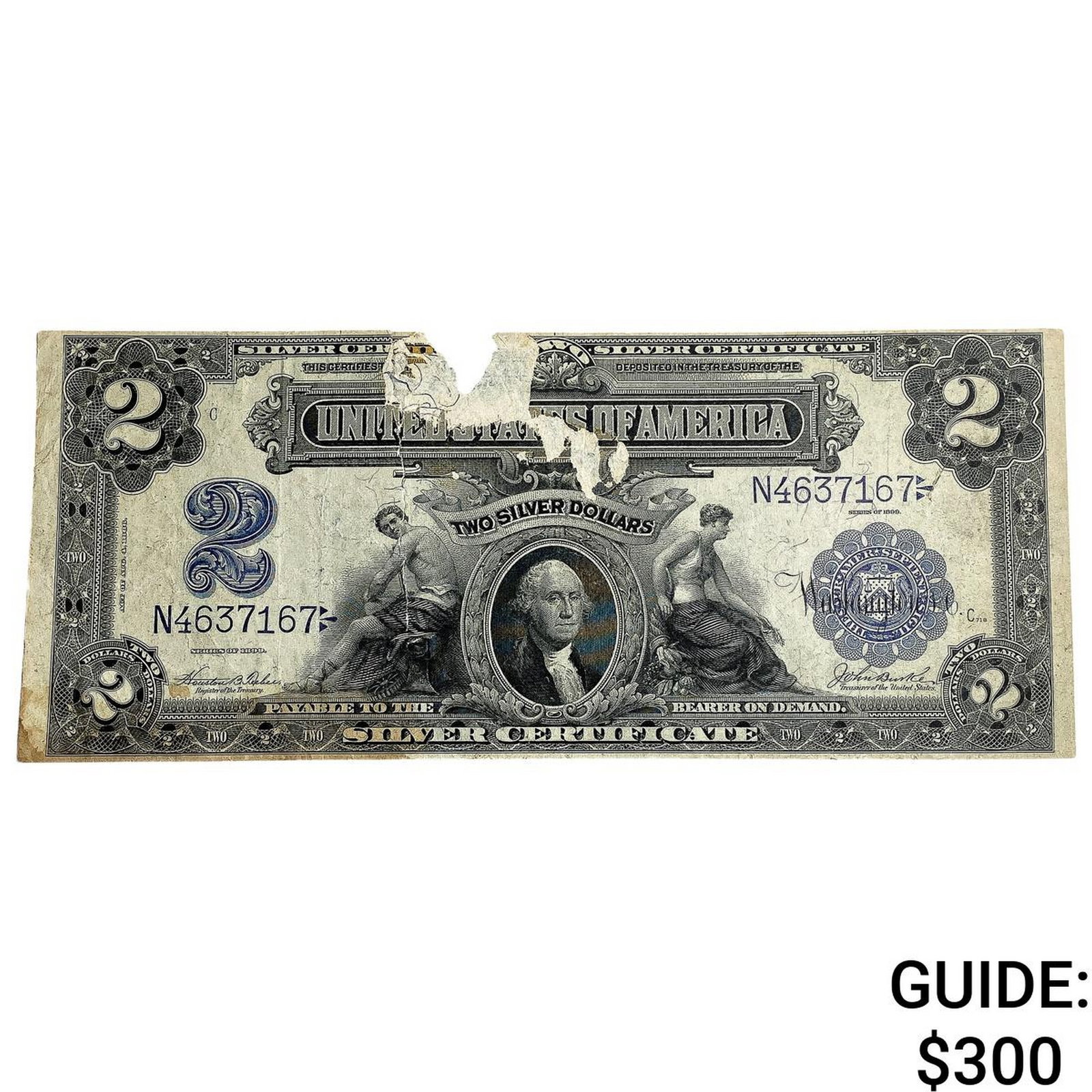 1899 $2 United States Silver Certificate Blue Seal: 1899 $2 United States Silver Certificate Blue Seal