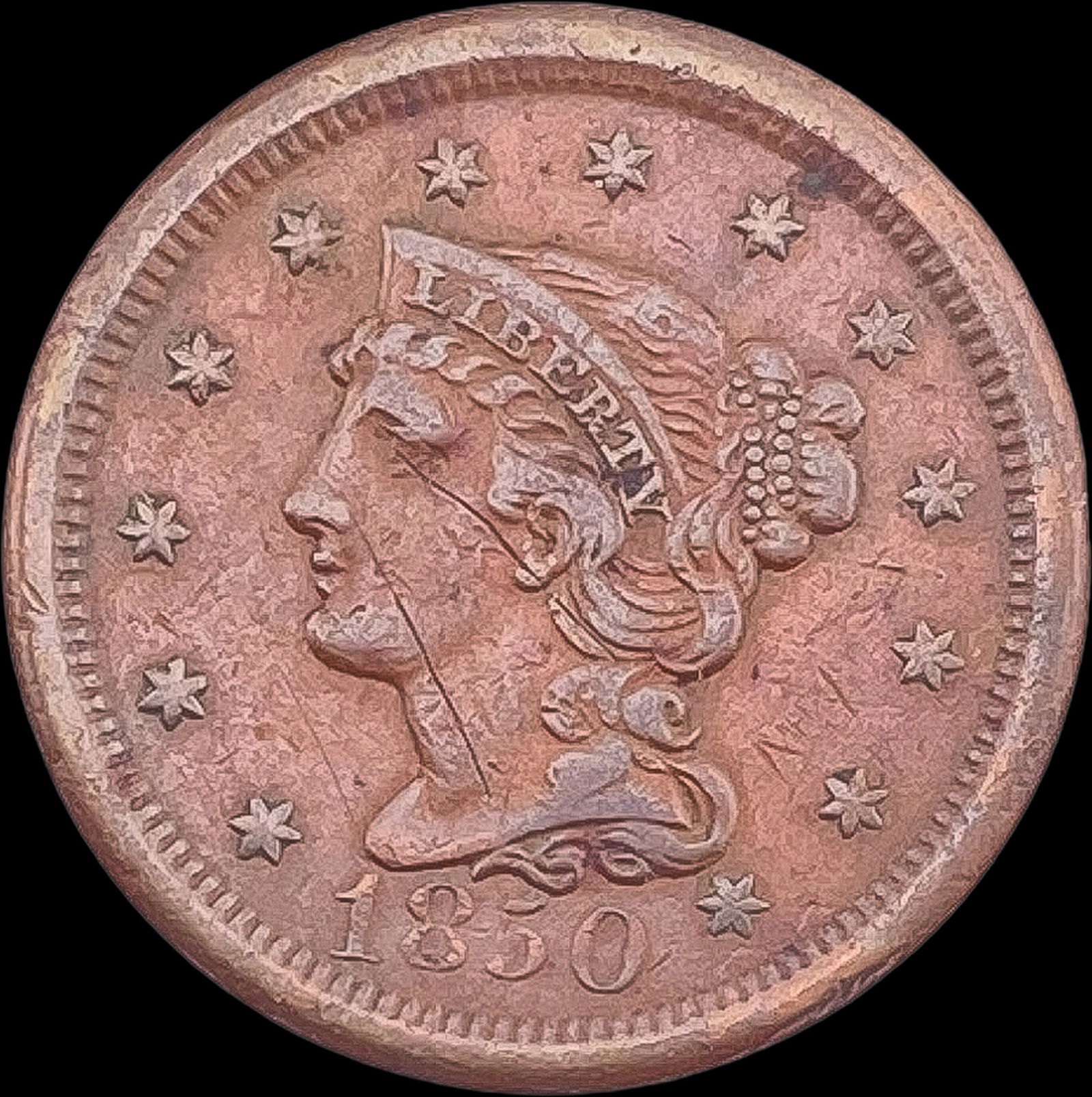 1850 Braided Hair Large Cent NEARLY UNCIRCULATED (1 of 2)