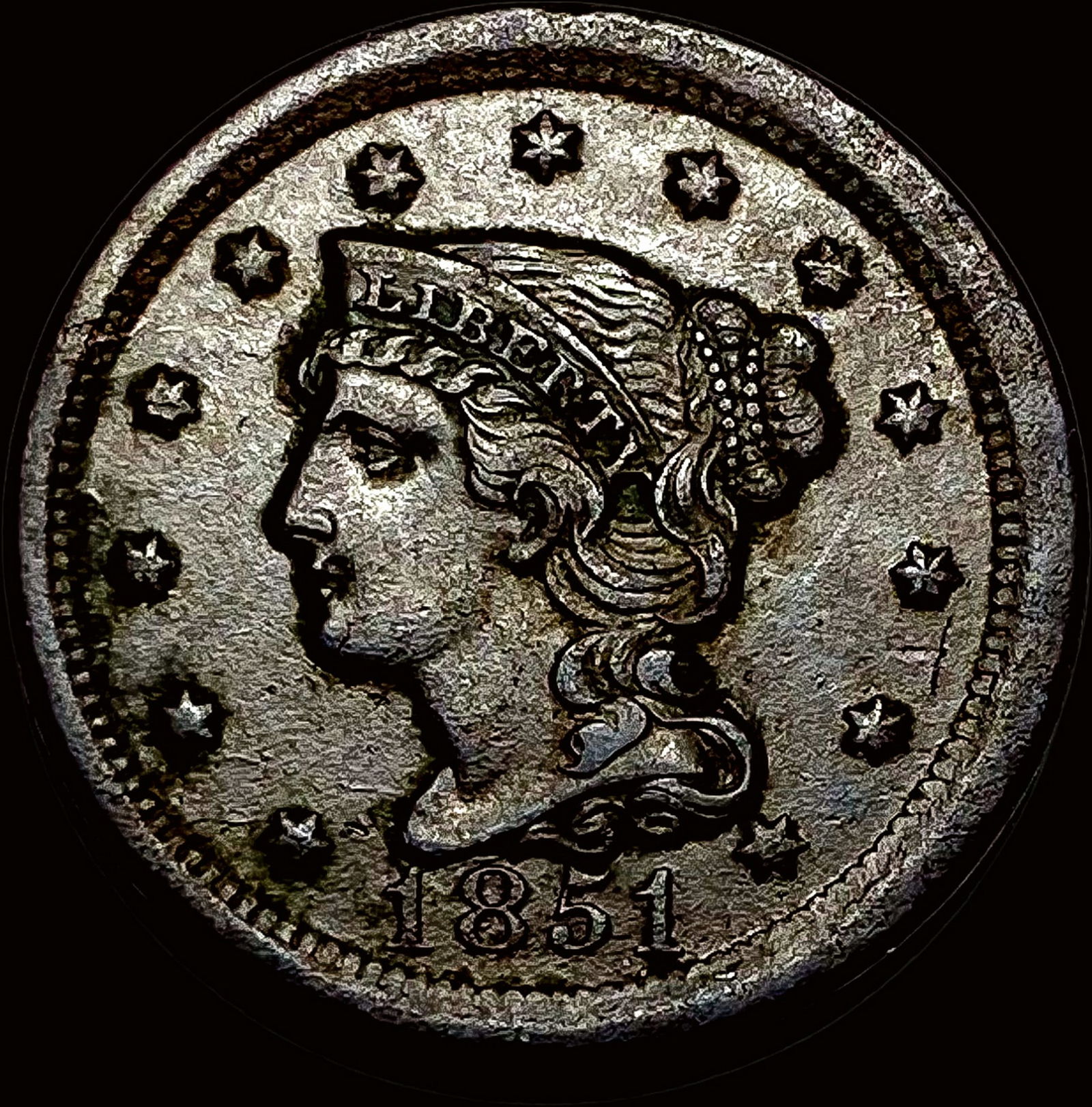 1851 Braided Hair Large Cent NEARLY UNCIRCULATED (1 of 2)
