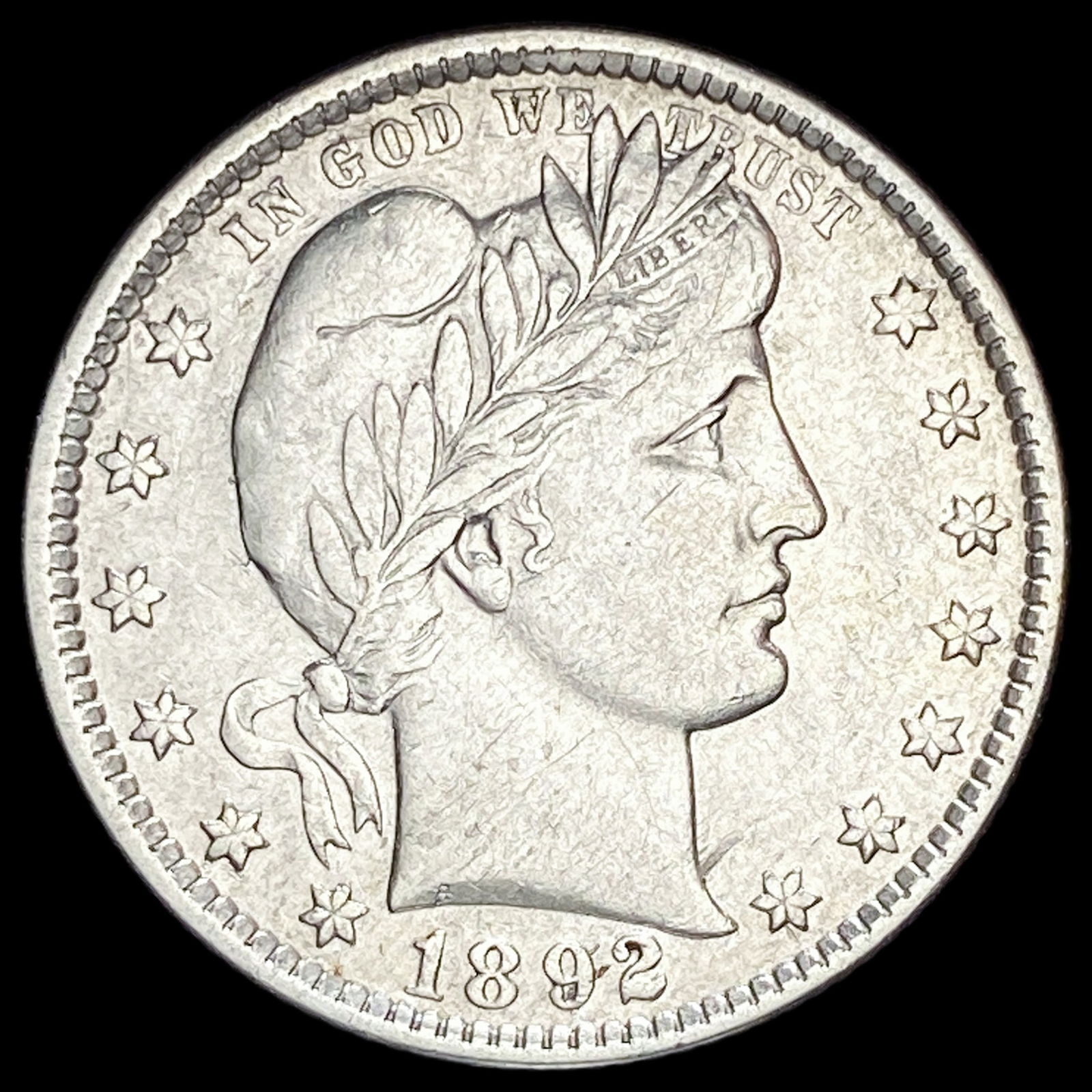 1892-O Silver Barber Quarter NEARLY UNCIRCULATED (1 of 2)