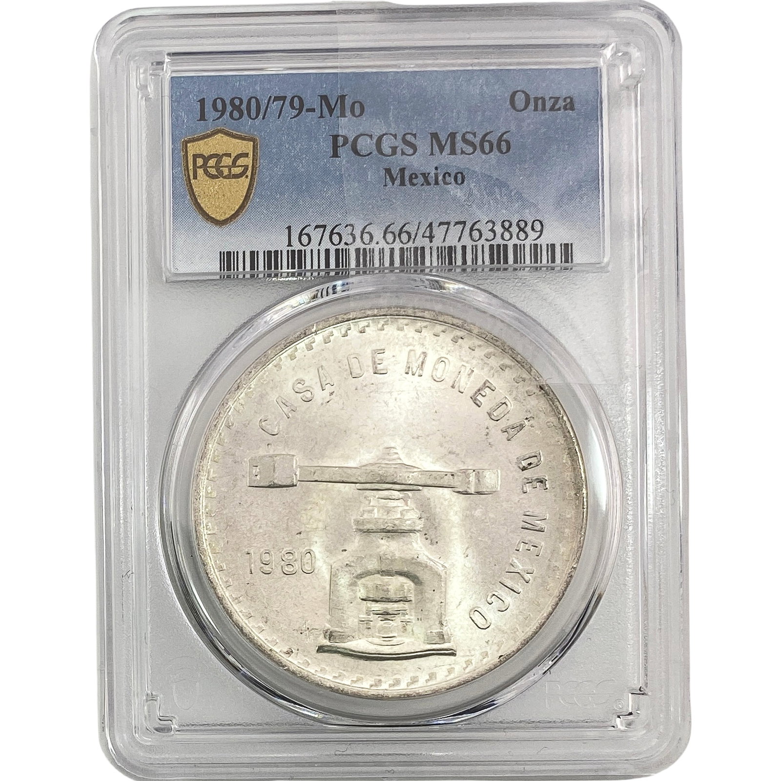 1980/79-Mo Una Onza Troy De Plata Pura Mexico PCGS MS66: 1980/79-Mo Una Onza Troy De Plata Pura Mexico PCGS MS66