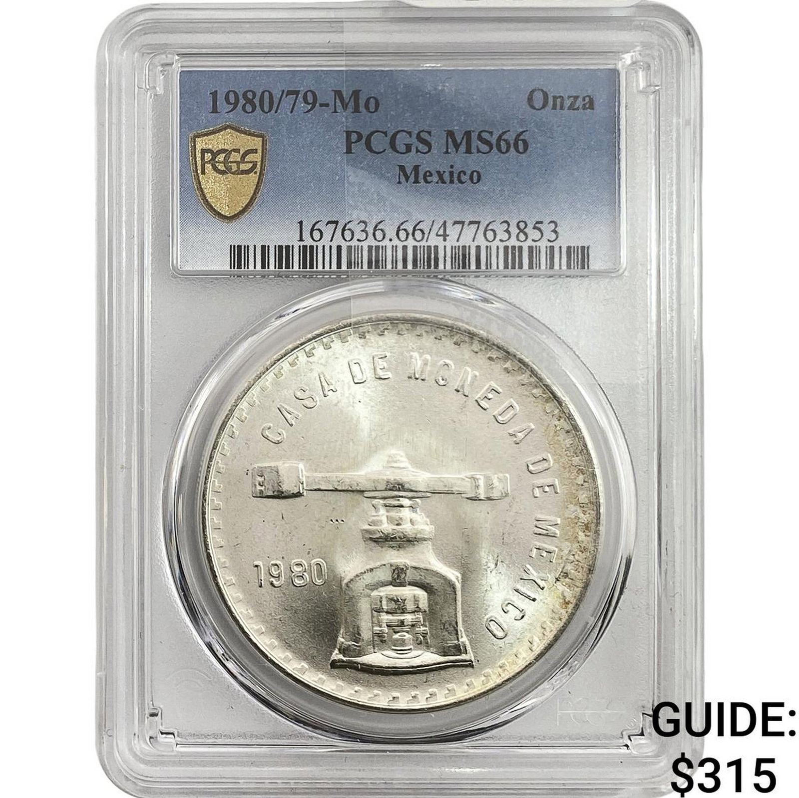 1980/79-Mo Una Onza Troy De Plata Pura Mexico PCGS MS66: 1980/79-Mo Una Onza Troy De Plata Pura Mexico PCGS MS66