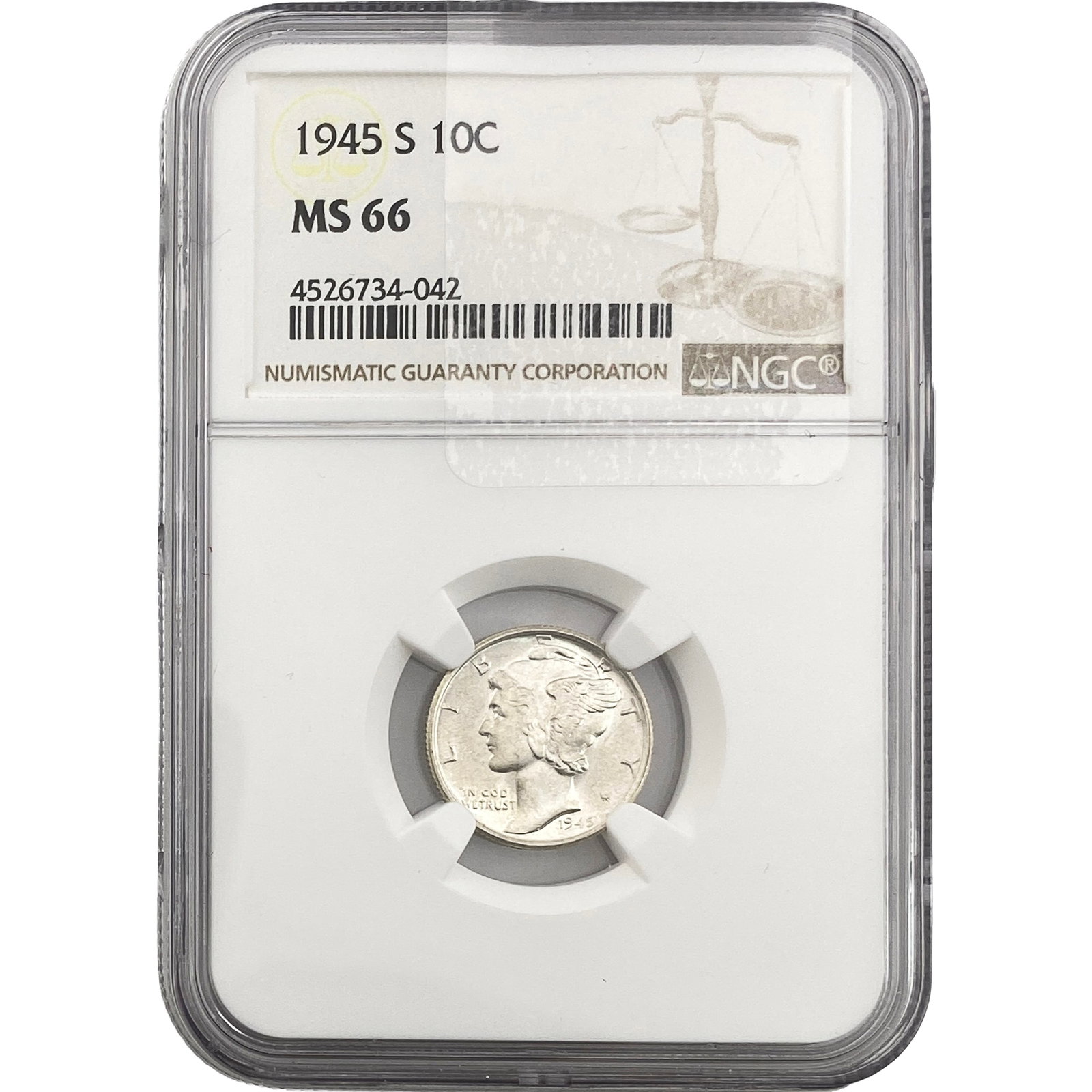 1945-S Mercury Silver Dime NGC MS66: 1945-S Mercury Silver Dime NGC MS66