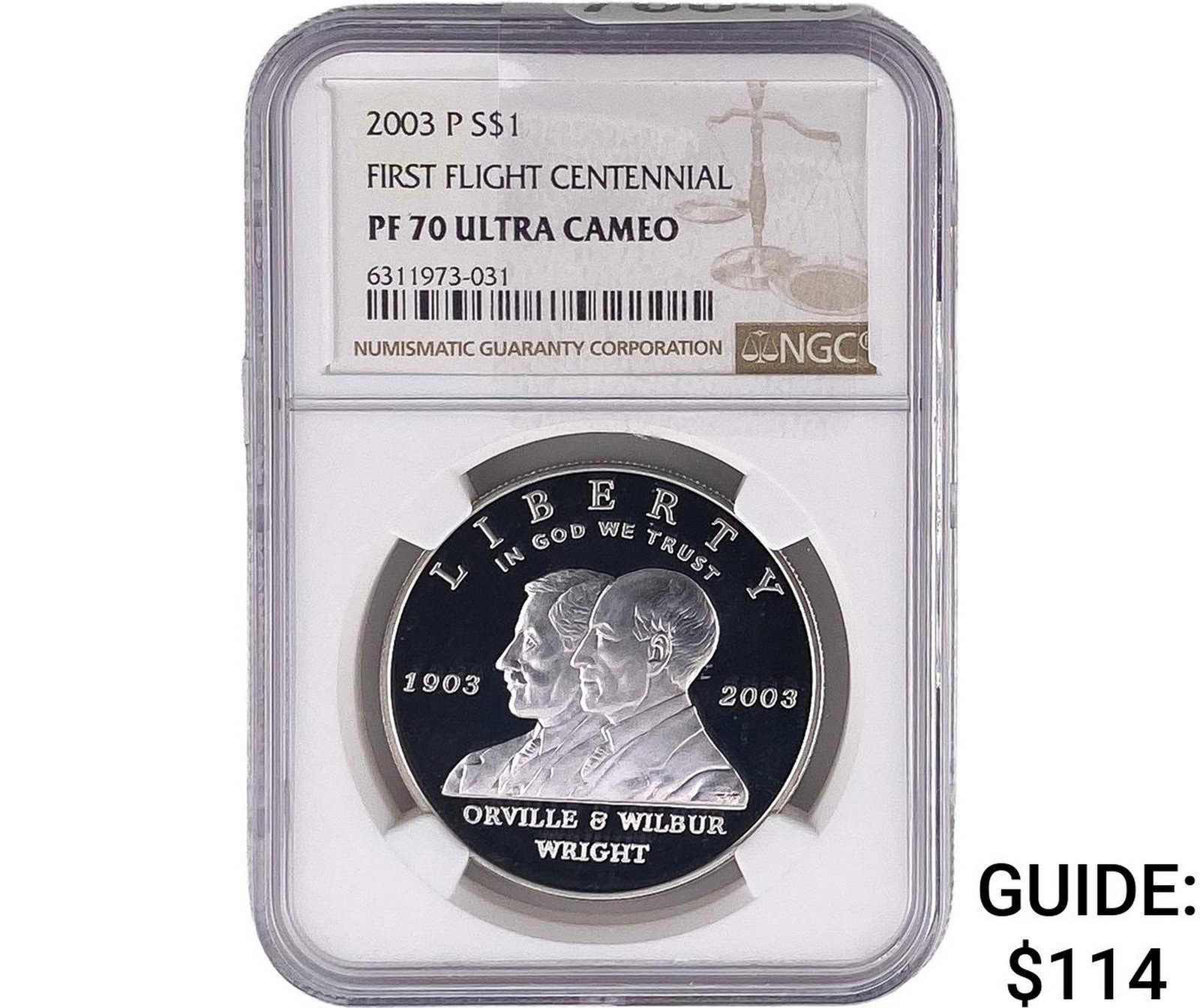 2003-P Sliver$1 First Flight Centennial NGC PF70 Ultra Cameo: 2003-P Sliver$1 First Flight Centennial NGC PF70 Ultra Cameo