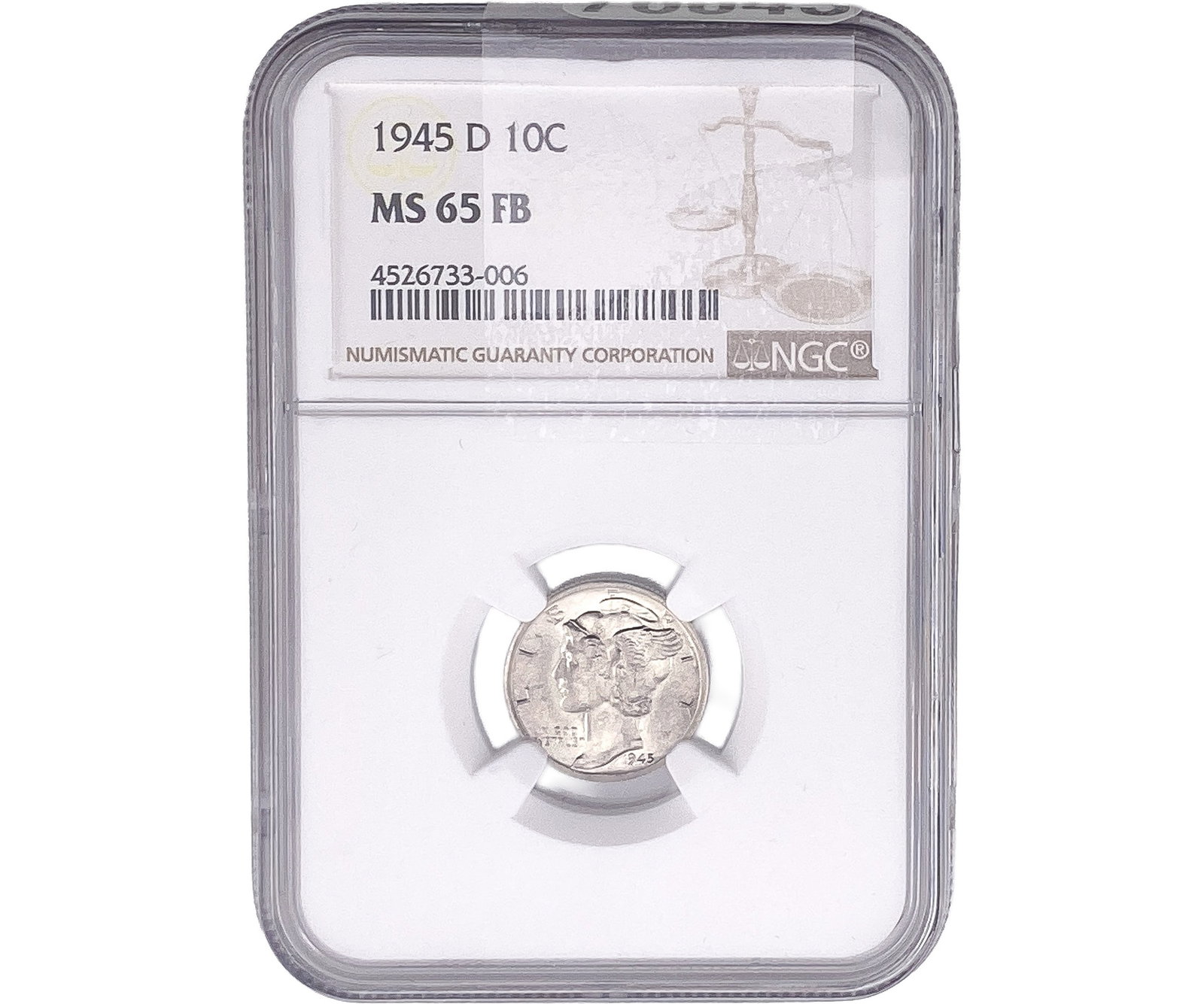 1945-D Mercury Silver Dime NGC MS65 FB: 1945-D Mercury Silver Dime NGC MS65 FB
