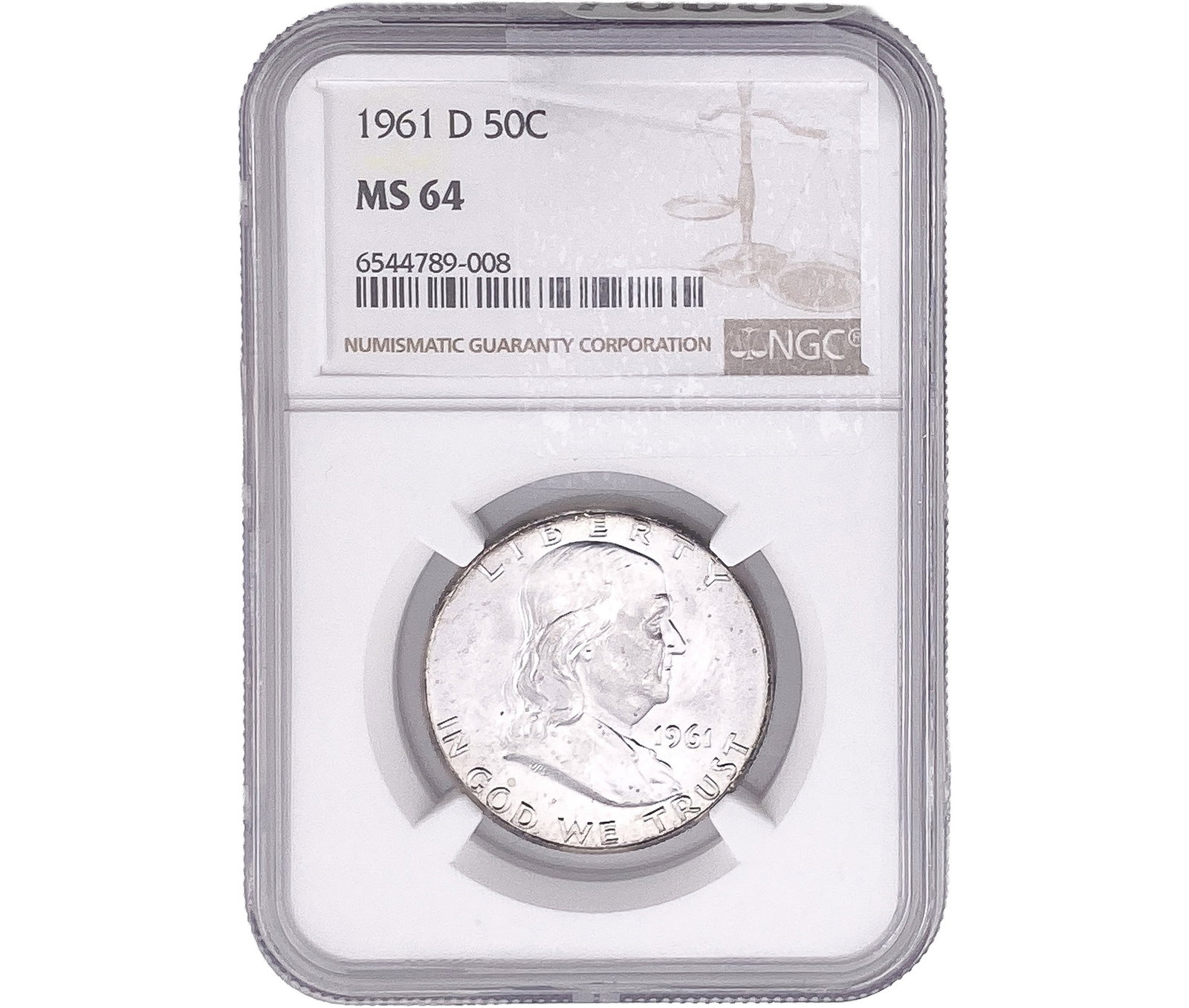 1961-D Franklin Half Dollar NGC MS64: 1961-D Franklin Half Dollar NGC MS64