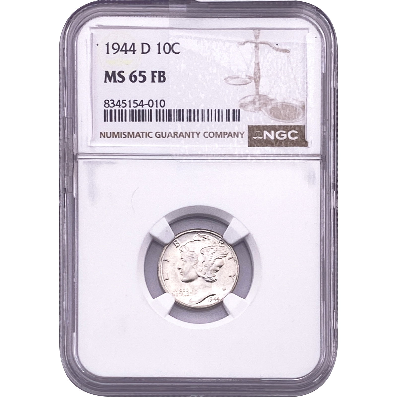 1944-D Mercury Silver Dime NGC MS65 FB: 1944-D Mercury Silver Dime NGC MS65 FB