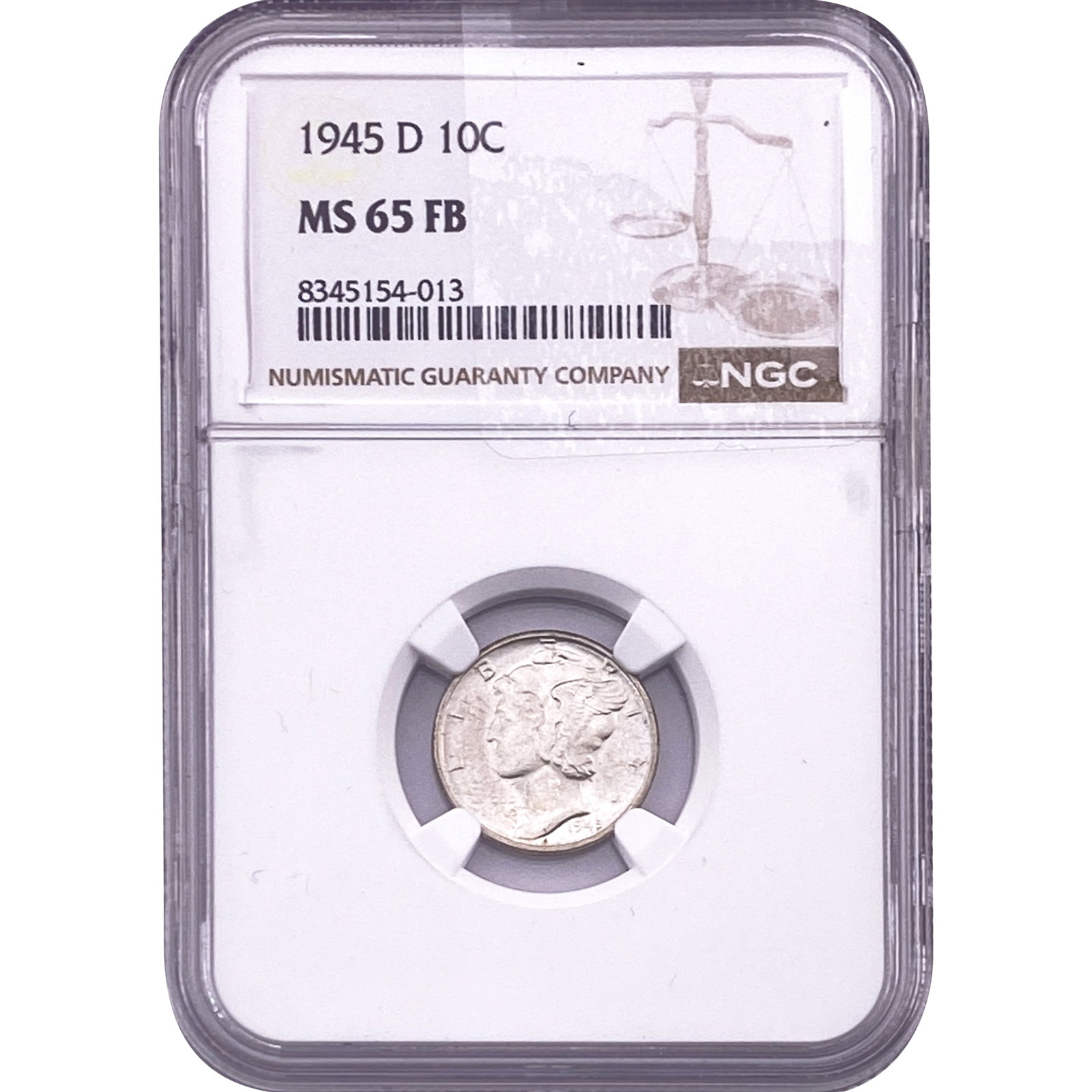 1945-D Mercury Silver Dime NGC MS65 FB: 1945-D Mercury Silver Dime NGC MS65 FB