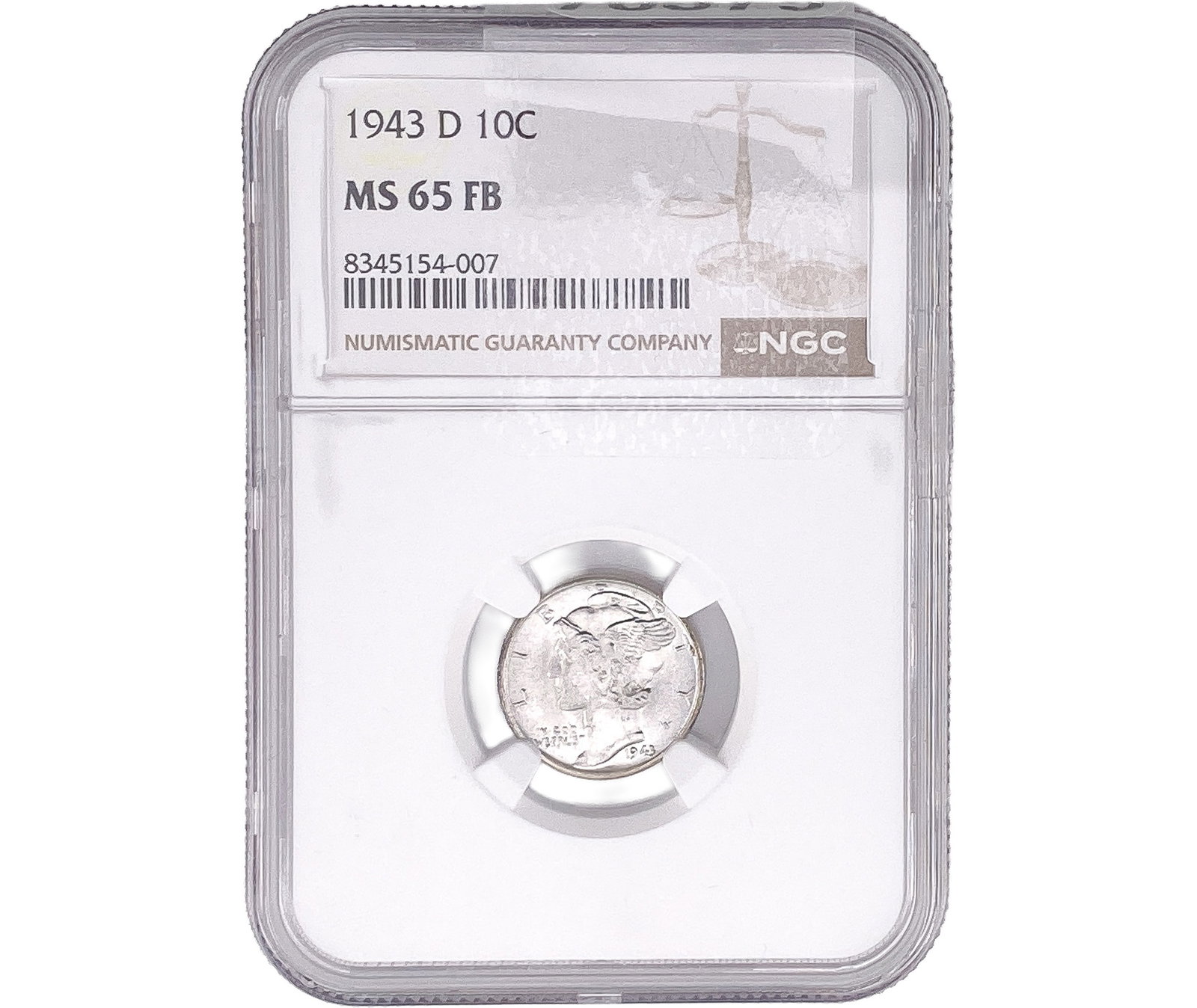 1943-D Mercury Silver Dime NGC MS65 FB: 1943-D Mercury Silver Dime NGC MS65 FB