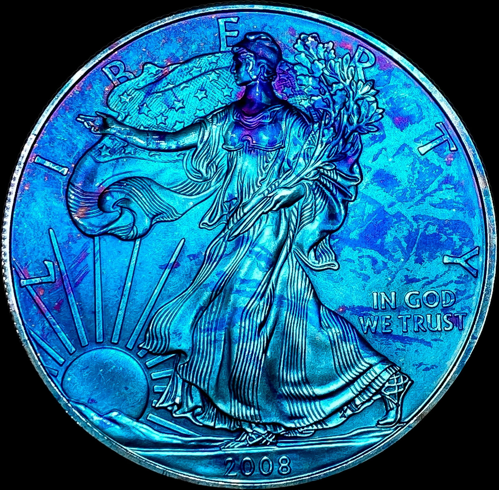 2008 Toned 1oz Silver American Eagle $1 SUPERB GEM BU: 2008 Toned 1oz Silver American Eagle $1 SUPERB GEM BU