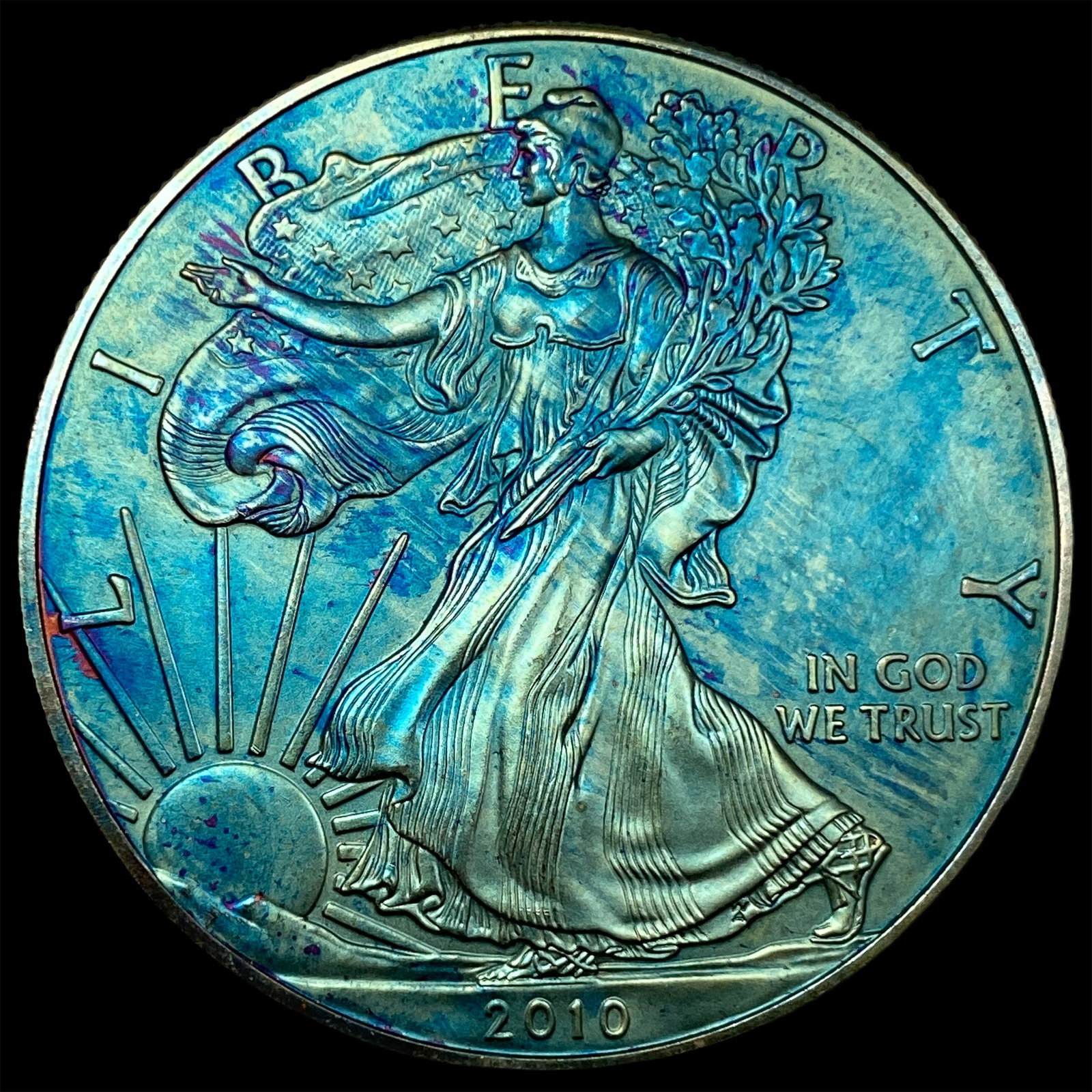 2010 Toned 1oz Silver American Eagle $1 SUPERB GEM BU: 2010 Toned 1oz Silver American Eagle $1 SUPERB GEM BU