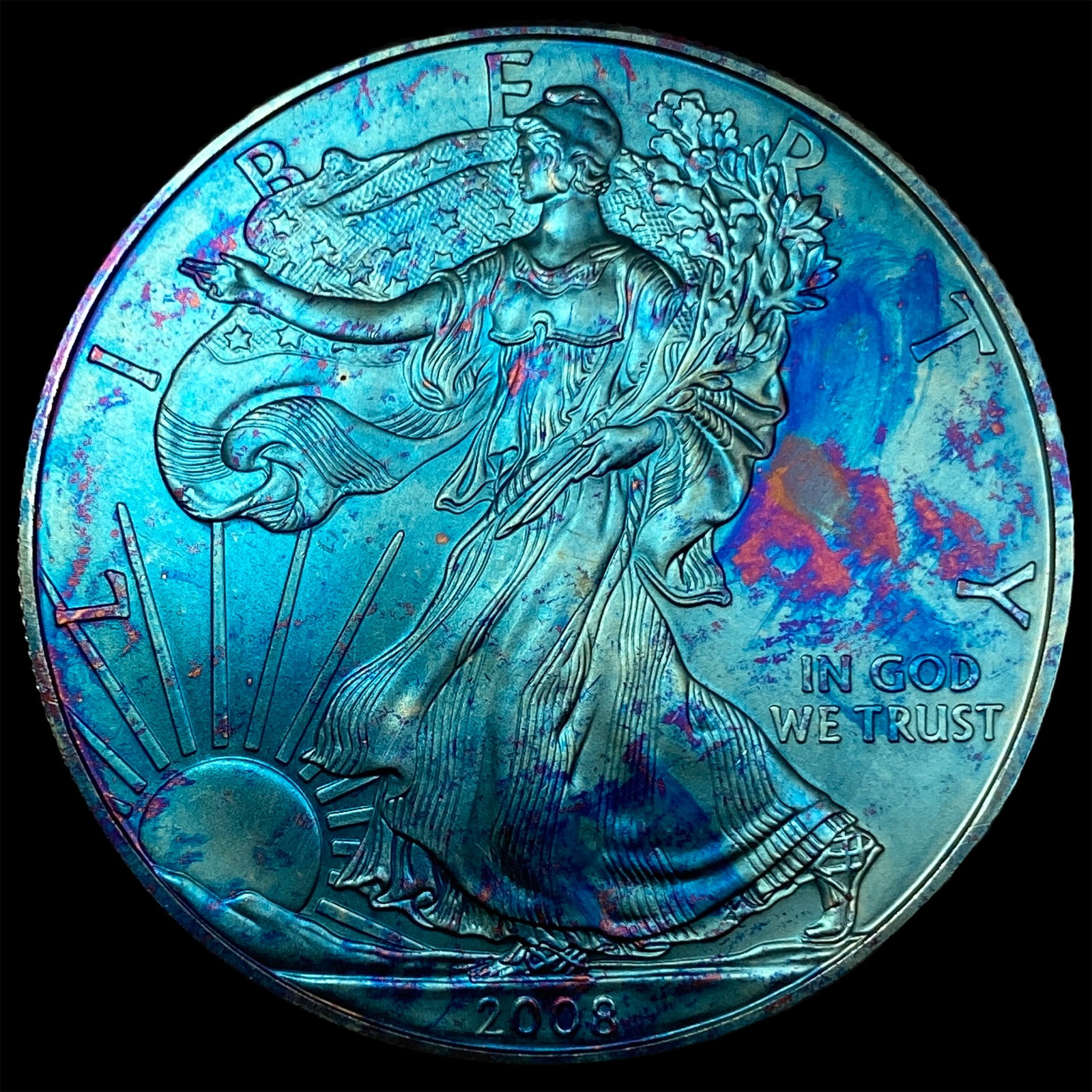 2008 Toned 1oz Silver American Eagle $1 GEM BU: 2008 Toned 1oz Silver American Eagle $1 GEM BU