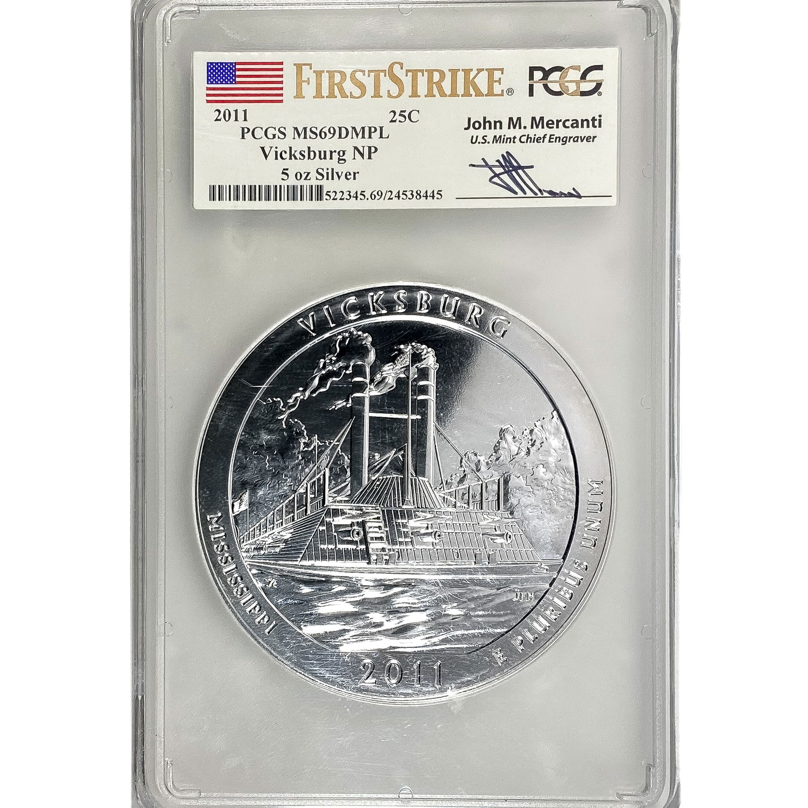 2011 25C Silver 5oz Vicksburg PCGS MS69 DMPL (1 of 2)