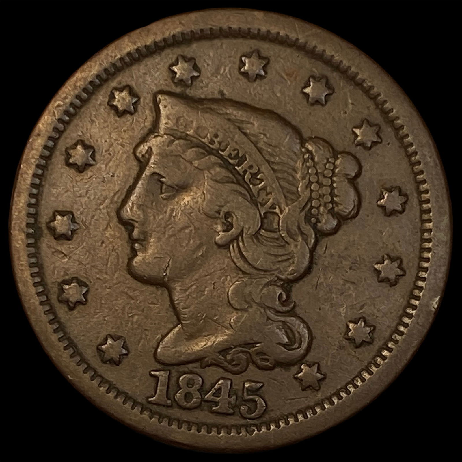 1845 Braided Hair Large Cent LIGHTLY CIRCULATED (1 of 2)