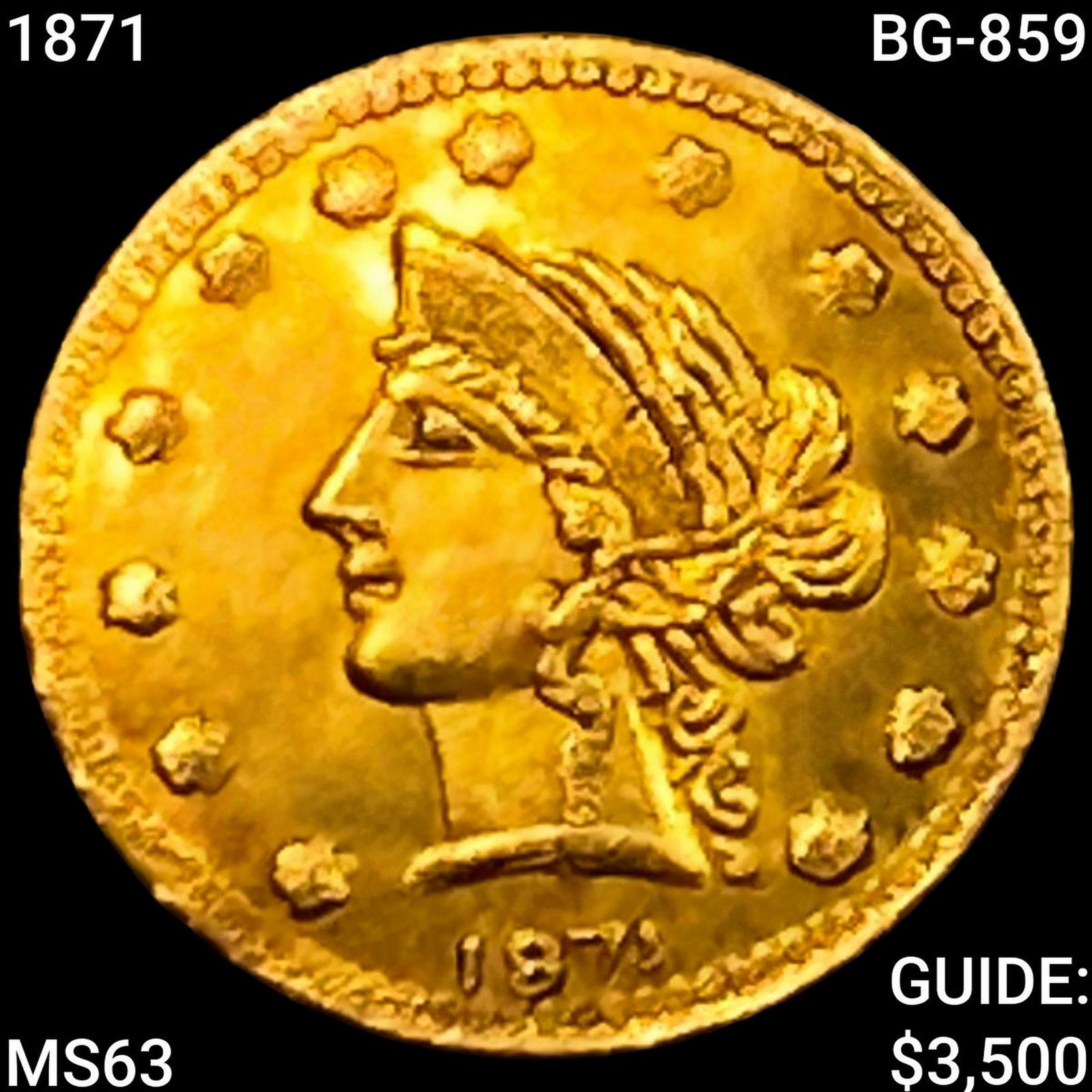 1871 BG-859 Round California Gold Qtr CHOICE BU: 1871 BG-859 Round California Gold Qtr CHOICE BU