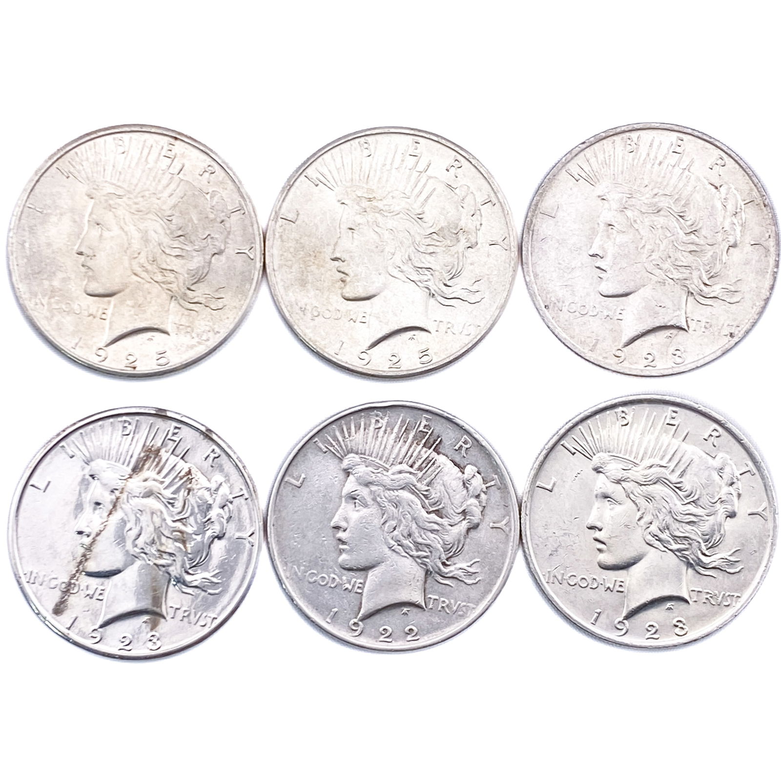 [5 Coins] 1922-1928 Silver Peace Dollar (1 of 2)