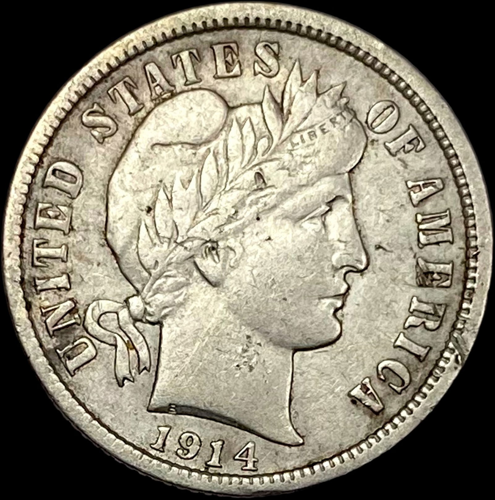 1914-D Silver Barber Dime NEARLY UNCIRCULATED (1 of 2)