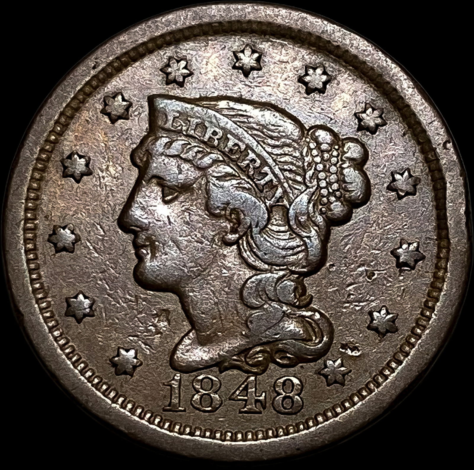 1848 Braided Hair Large Cent NEARLY  UNCIRCULATED (1 of 2)