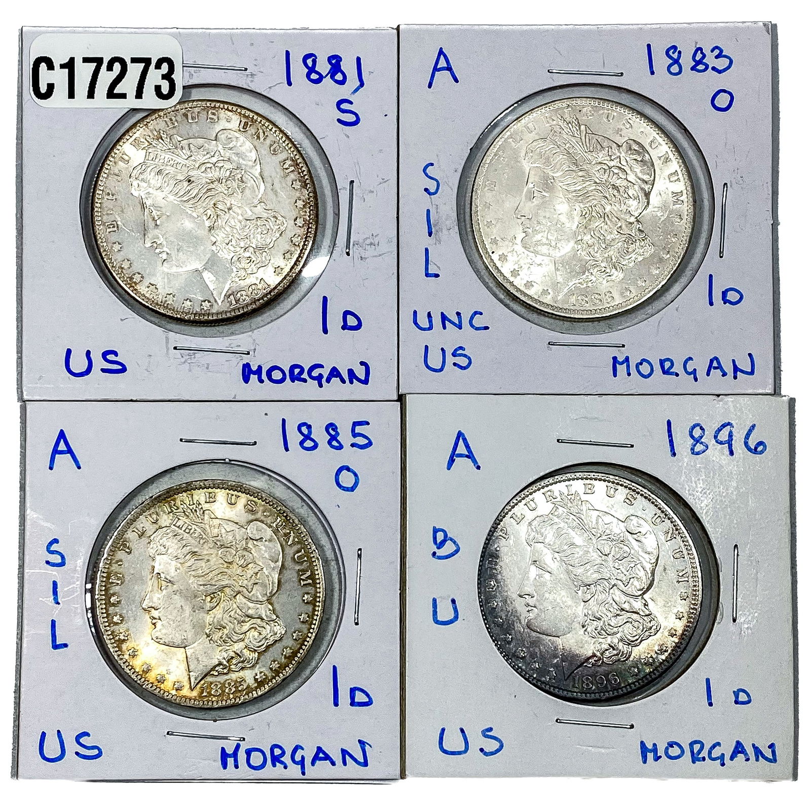 [4 Coins] 1881-1896 Morgan Silver Dollar (1 of 2)