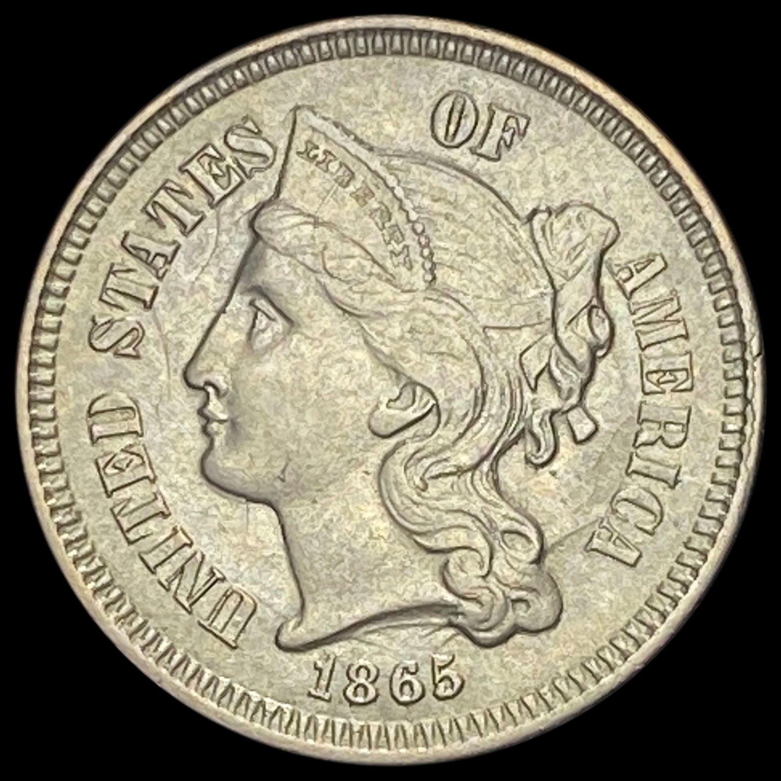 1865 Nickel Three-Cent Piece CLOSELY  UNCIRCULATED (1 of 2)