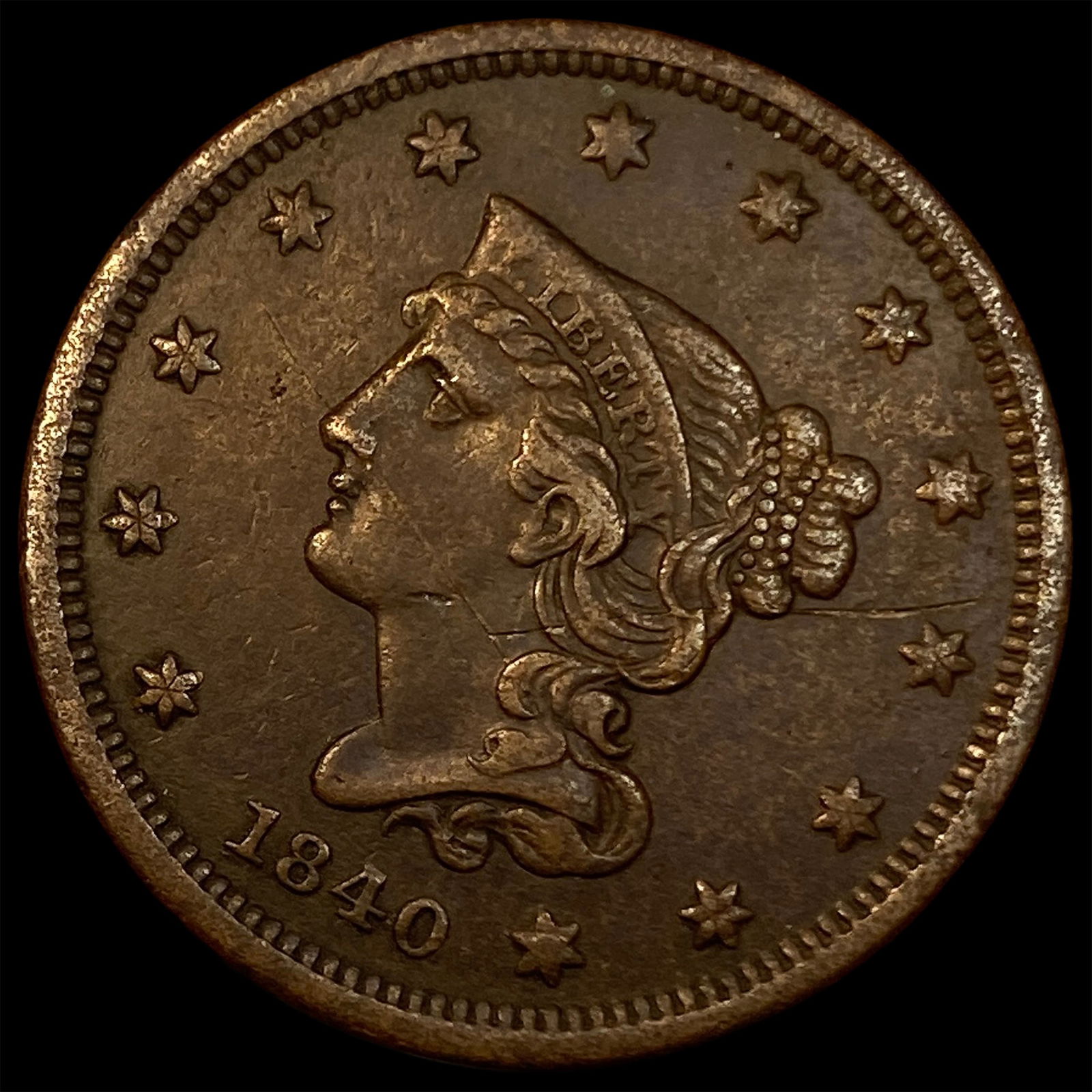 1840 Braided Hair Large Cent NEARLY  UNCIRCULATED (1 of 2)
