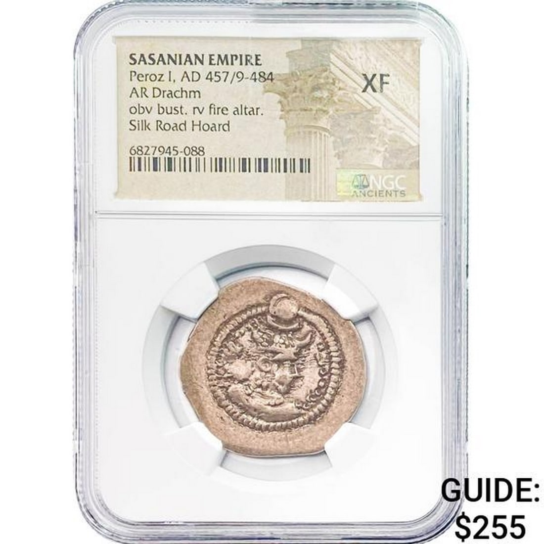 Sasanian Peroz I, AD 457/9-484 Silver Drachm NGC XF: Sasanian Peroz I, AD 457/9-484 Silver Drachm NGC XF