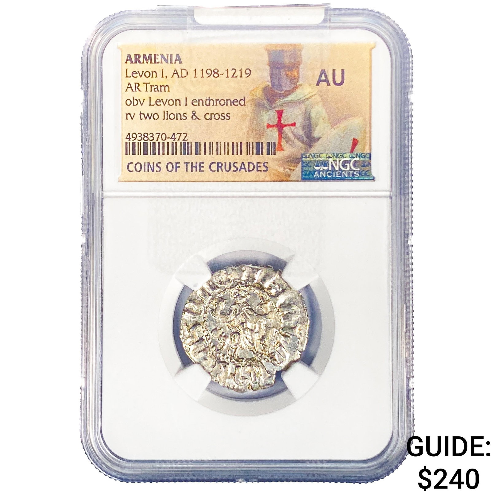 Armenia Levon I, AD 1198-1219 SIlver Tram NGC AU: Armenia Levon I, AD 1198-1219 SIlver Tram NGC AU