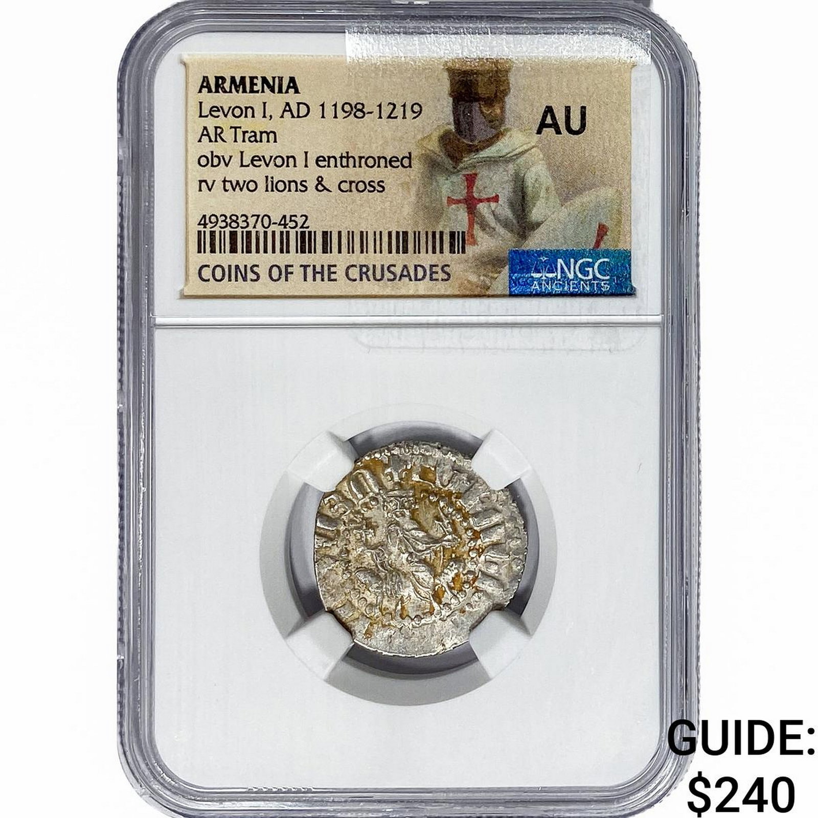 Armenia Levon I, AD 1198-1219 Silver Tram NGC AU: Armenia Levon I, AD 1198-1219 Silver Tram NGC AU