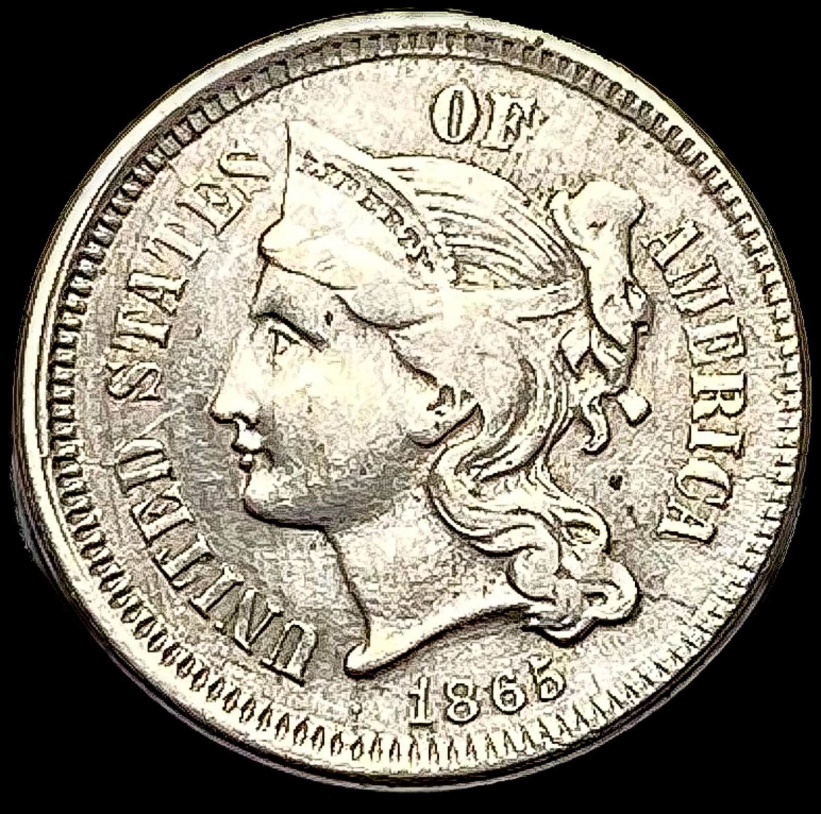 1865 Nickel Three-Cent Piece NEARLY  UNCIRCULATED (1 of 2)