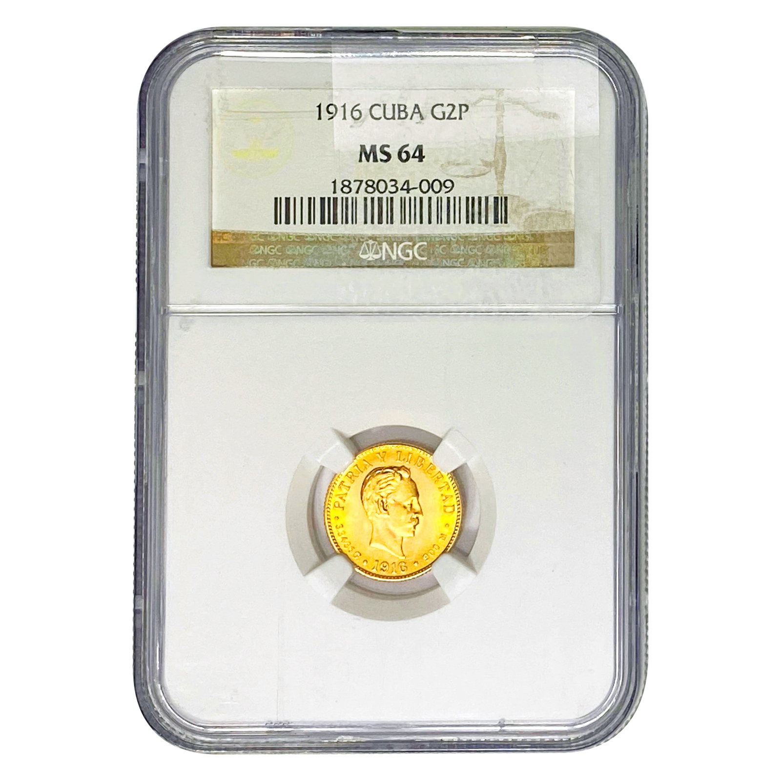1916 2 Pesos Gold Cuba NGC MS64: 1916 2 Pesos Gold Cuba NGC MS64