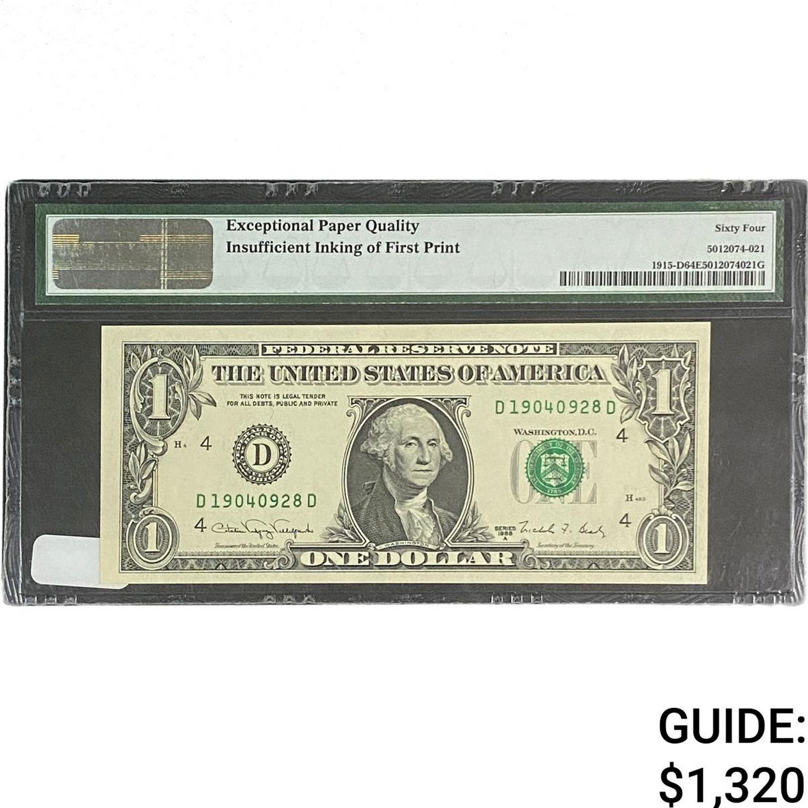 1988-A $1 Federal Reserve Note Cleveland PMG CU 64 (1 of 2)