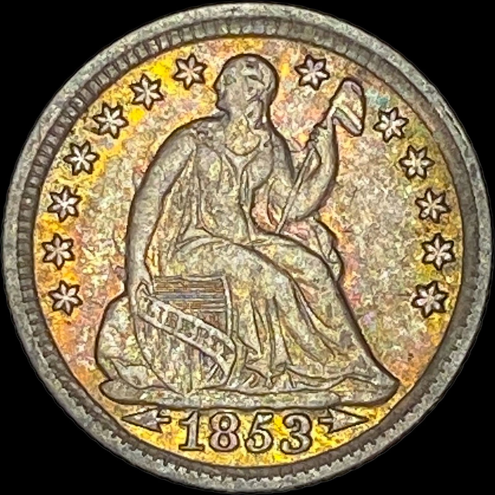 1853 Arrows Seated Liberty Half Dime CLOSELY  UNCIRCULATED (1 of 2)