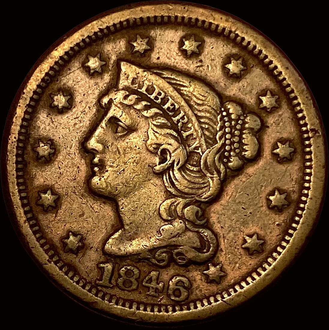 1846 Braided Hair Large Cent NEARLY  UNCIRCULATED (1 of 2)