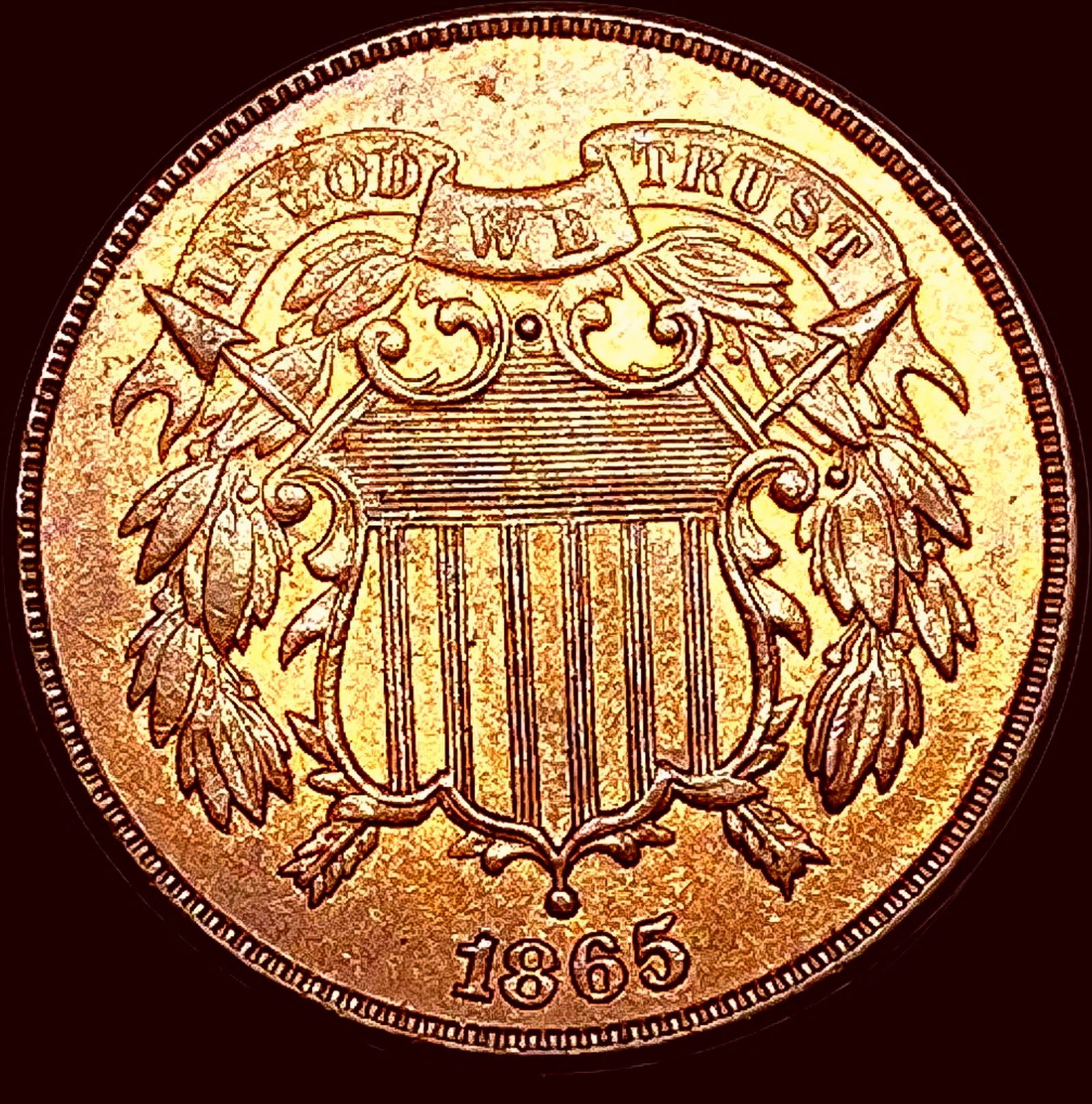 1865 Copper Two-Cent Piece CHOICE BU (1 of 2)