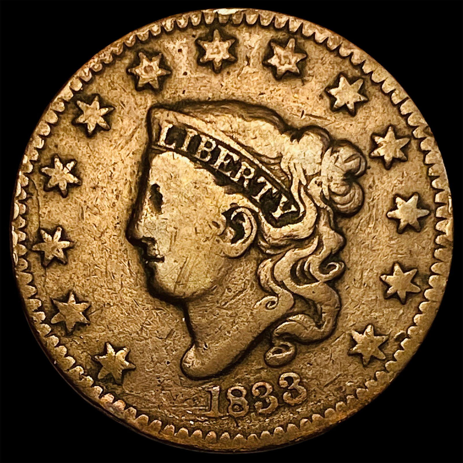 1833 Coronet Head Large Cent LIGHTLY  CIRCULATED (1 of 2)