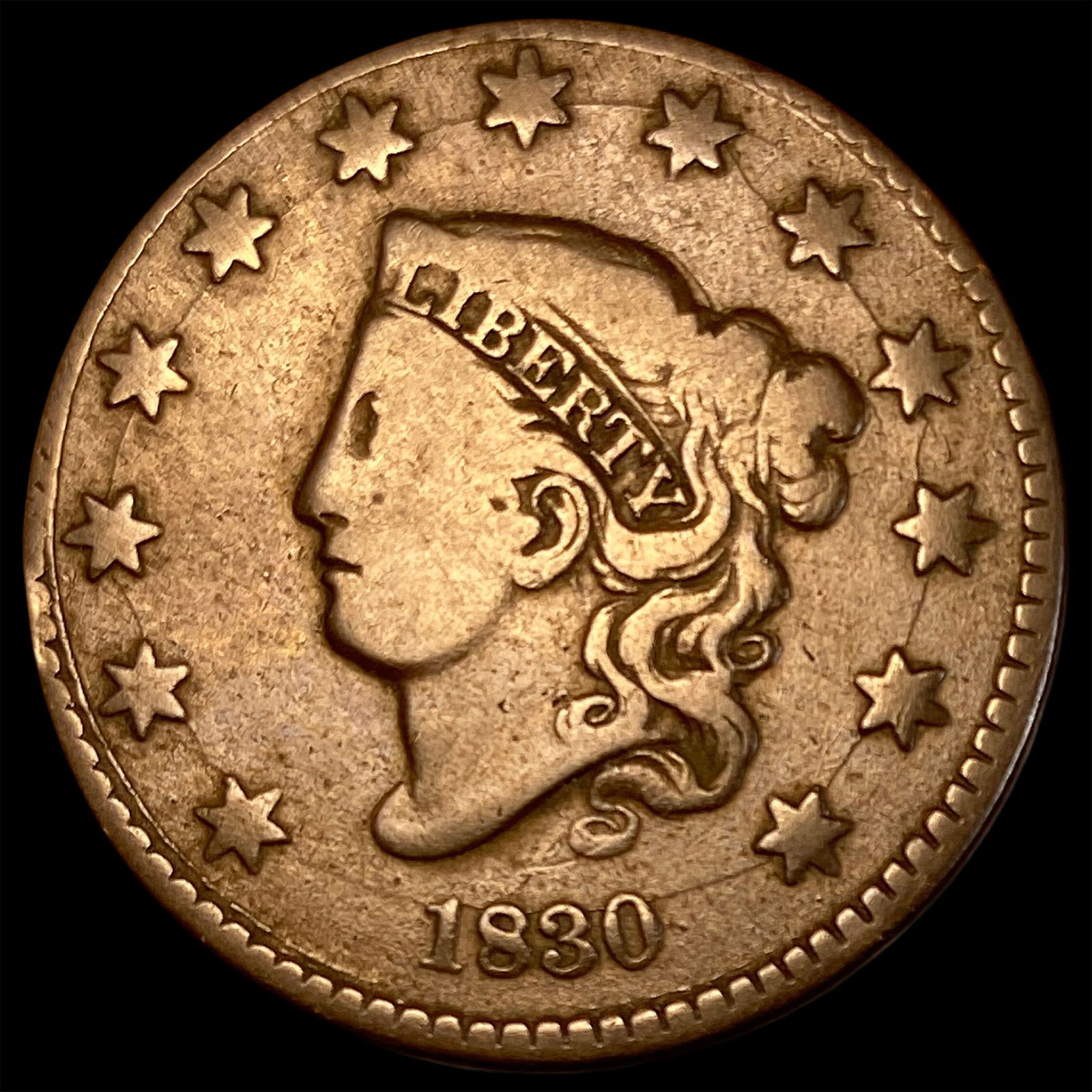 1830 Coronet Head Large Cent LIGHTLY  CIRCULATED (1 of 2)