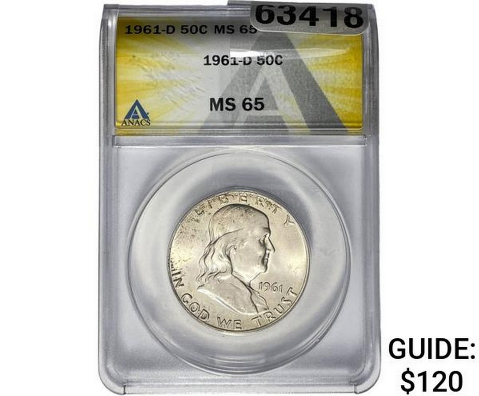 1961-D Franklin Half Dollar ANACS MS65: 1961-D Franklin Half Dollar ANACS MS65