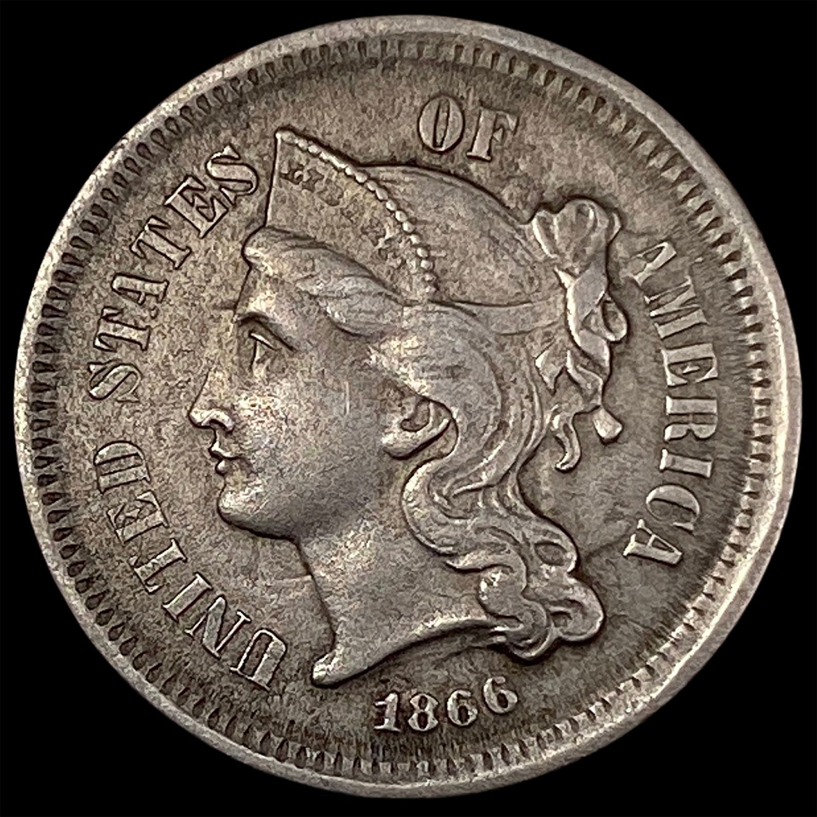 1866 Nickel Three-Cent Piece CLOSELY  UNCIRCULATED (1 of 2)