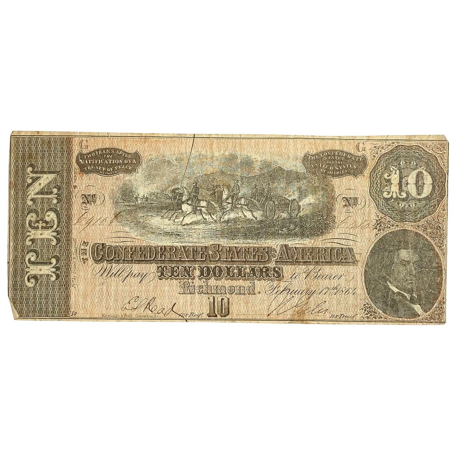 1864 $10 CSA Richmond Large Note (1 of 2)