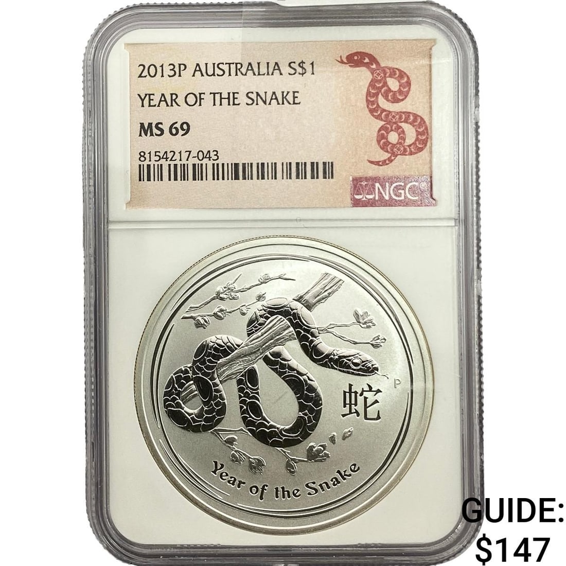 2013P Australia Year of The Snake 1oz Silver NGC MS69: 2013P Australia Year of The Snake 1oz Silver NGC MS69