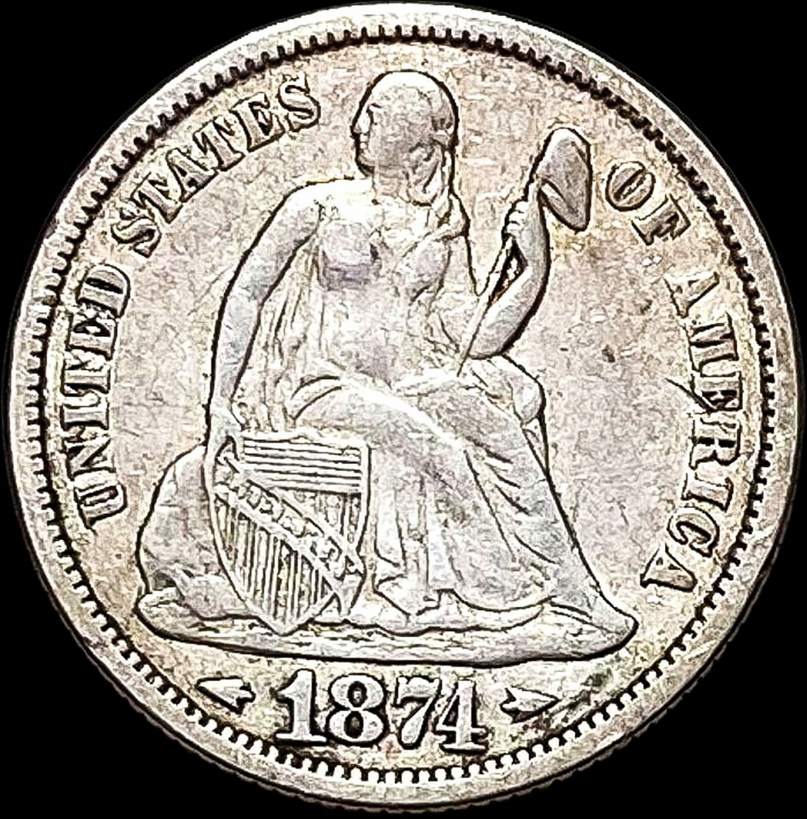 1874 Seated Liberty Dime NEARLY UNCIRCULATED (1 of 2)