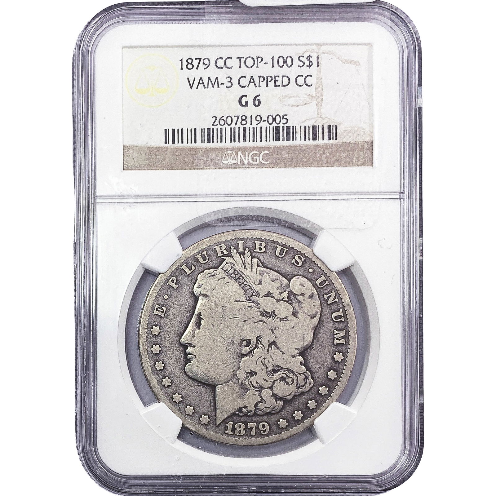 1879-CC Capped CC Morgan Silver Dollar NGC G6 (1 of 2)