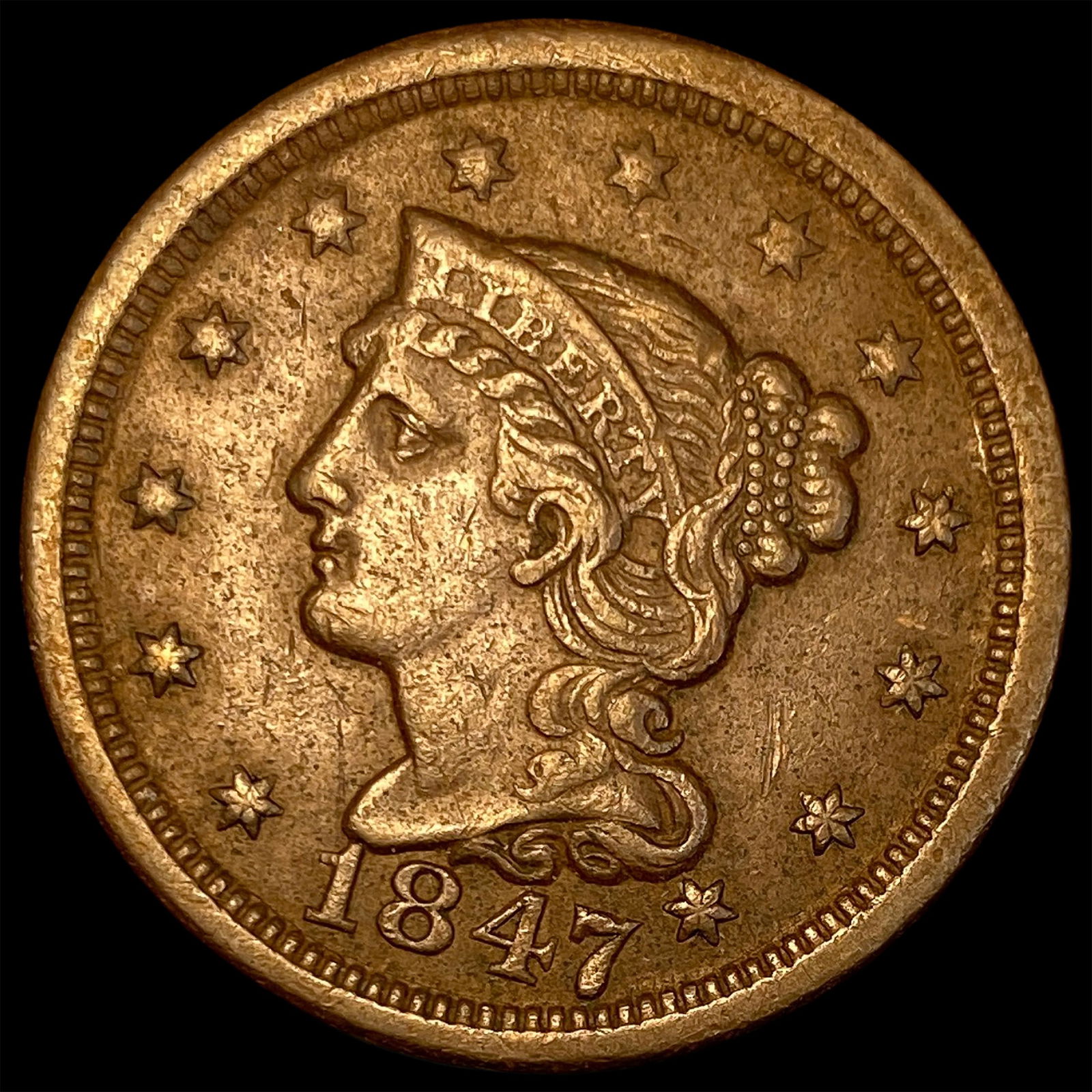1847 Braided Hair Large Cent CLOSELY  UNCIRCULATED (1 of 2)