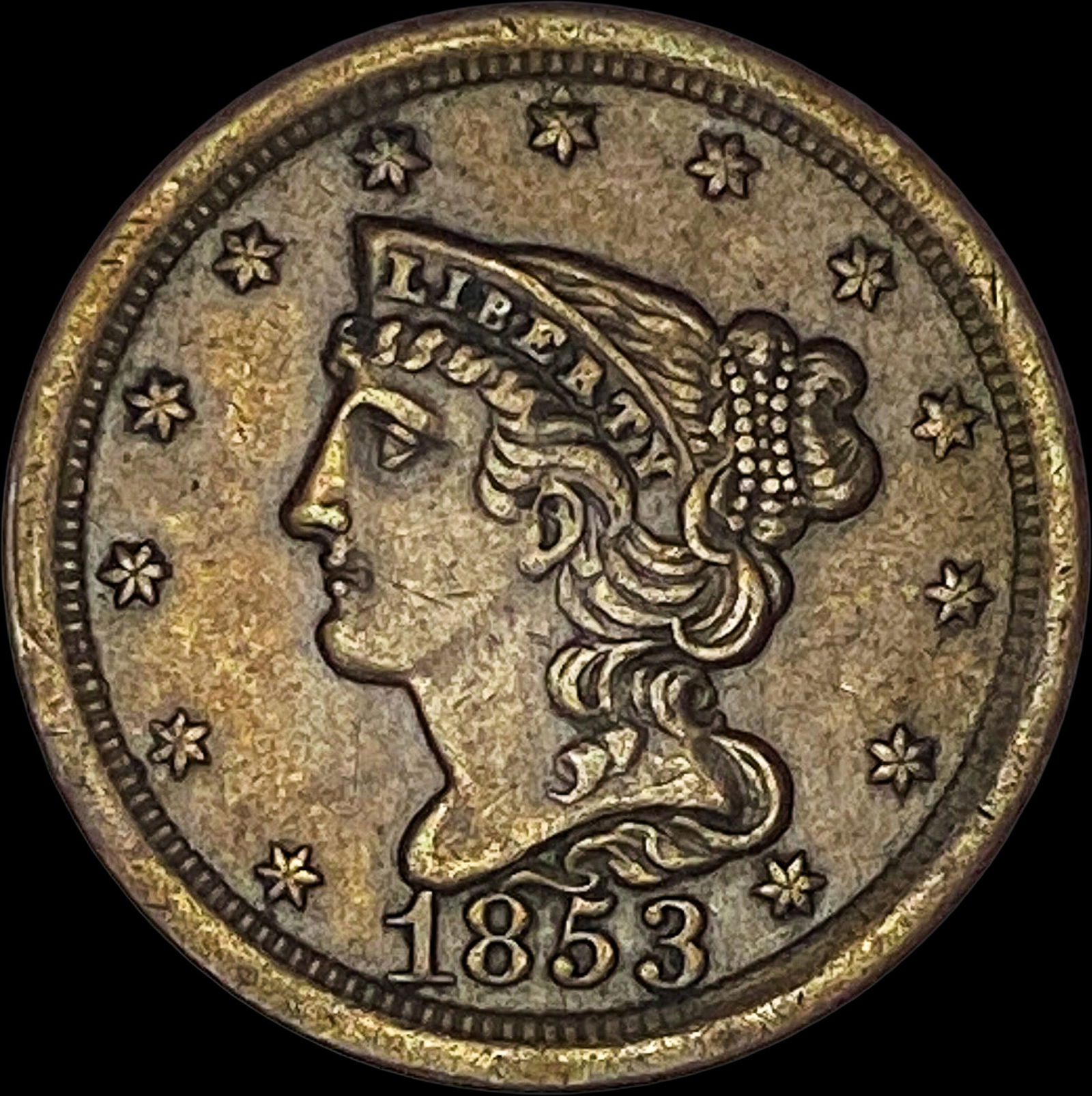 1853 Braided Hair Half Cent CLOSELY UNCIRCULATED (1 of 2)